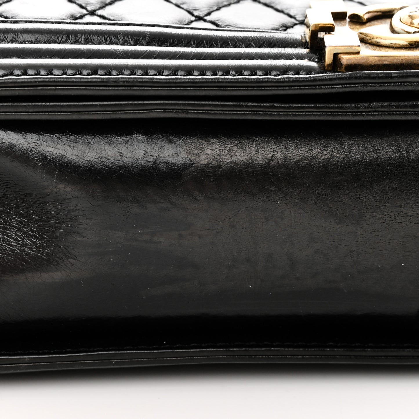 Glazed Calfskin Quilted Large Boy Flap Black