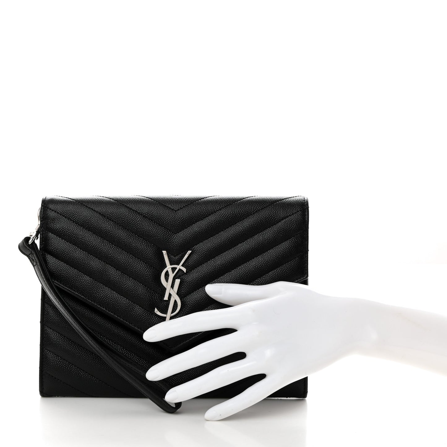 Grain De Poudre Matelasse Chevron Monogram Envelope Clutch Black