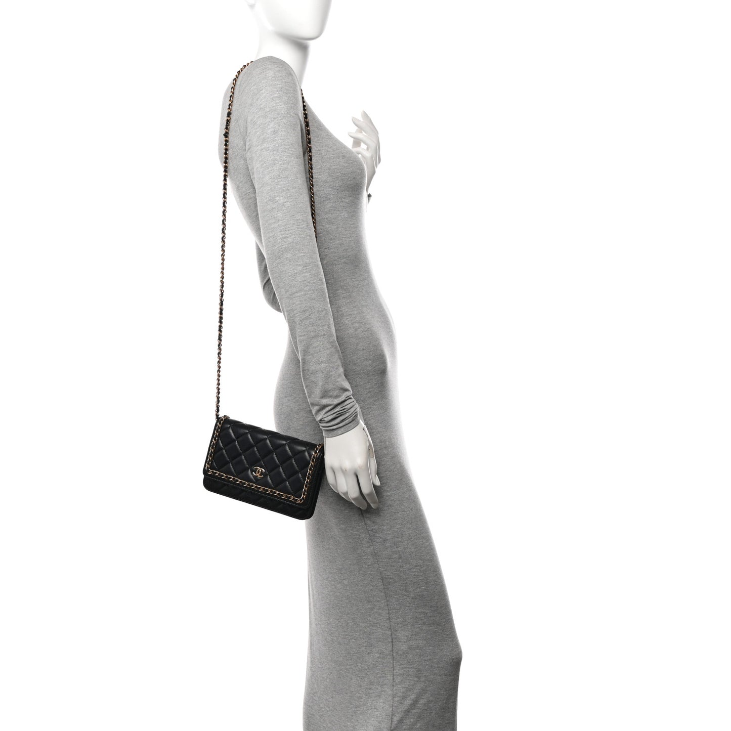 Lambskin Quilted Chain Around Wallet On Chain WOC Black
