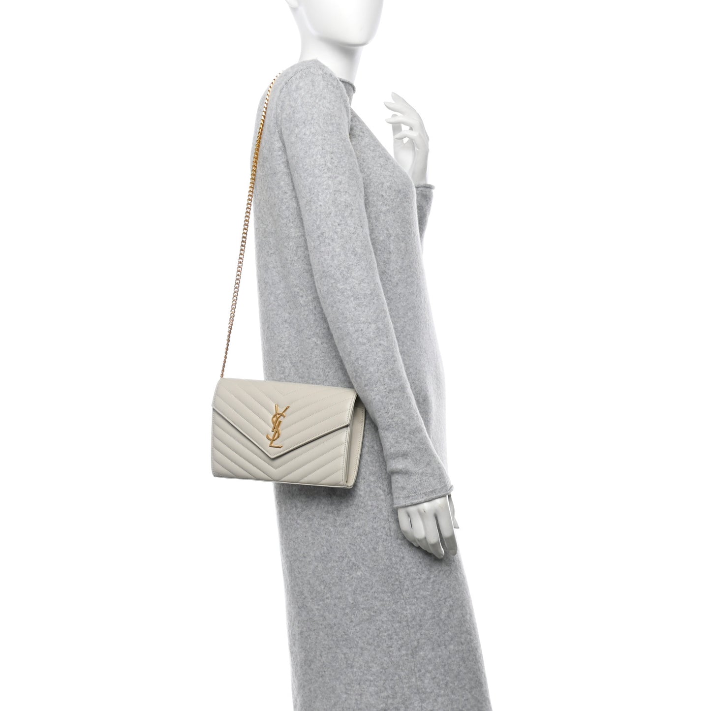 Lambskin Matelasse Chevron Monogram Chain Wallet Crema Soft