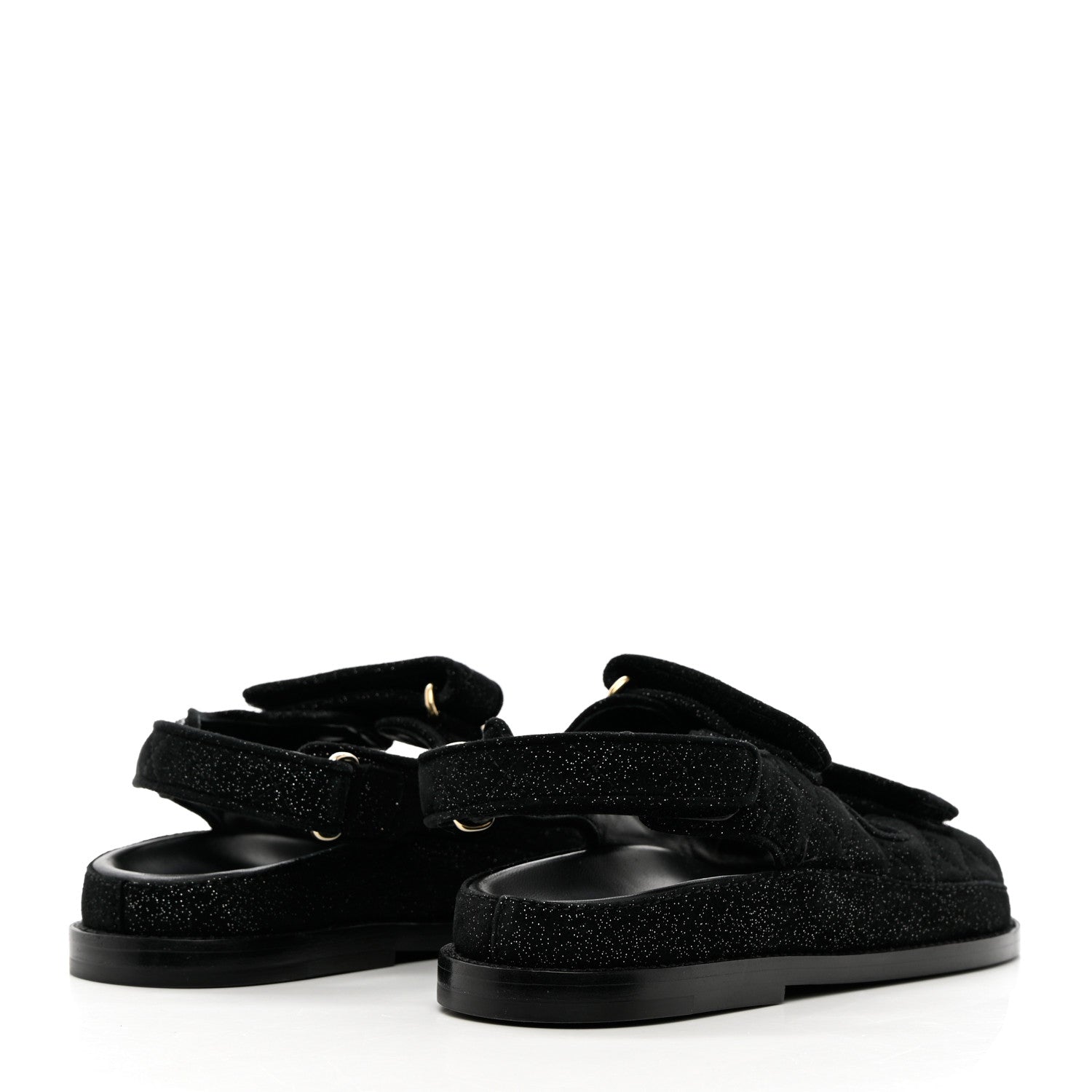 Chanel Suede Calfskin Glitter Crystal Velcro Dad Sandals 35 Black 4 of 10