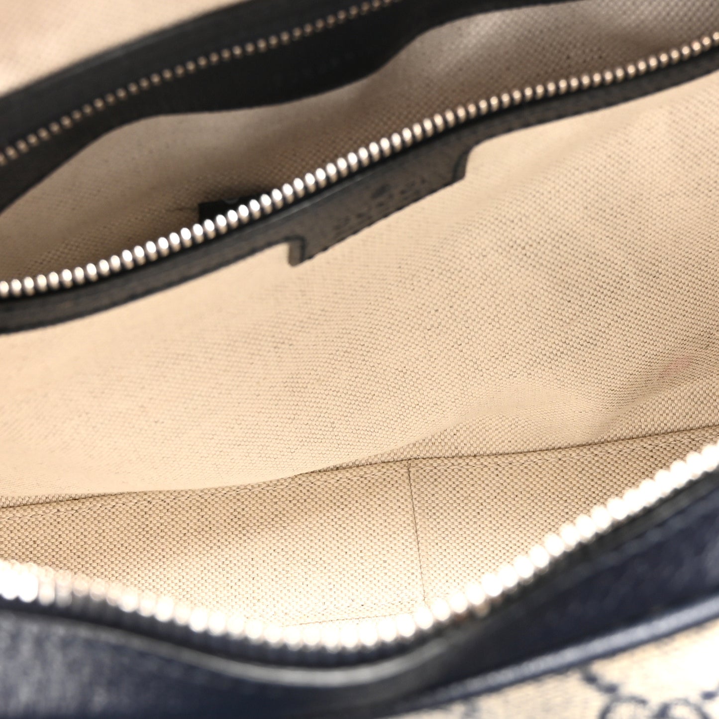 GG Supreme Monogram Textured Calfskin Web Large Attache Shoulder Bag Beige Blue