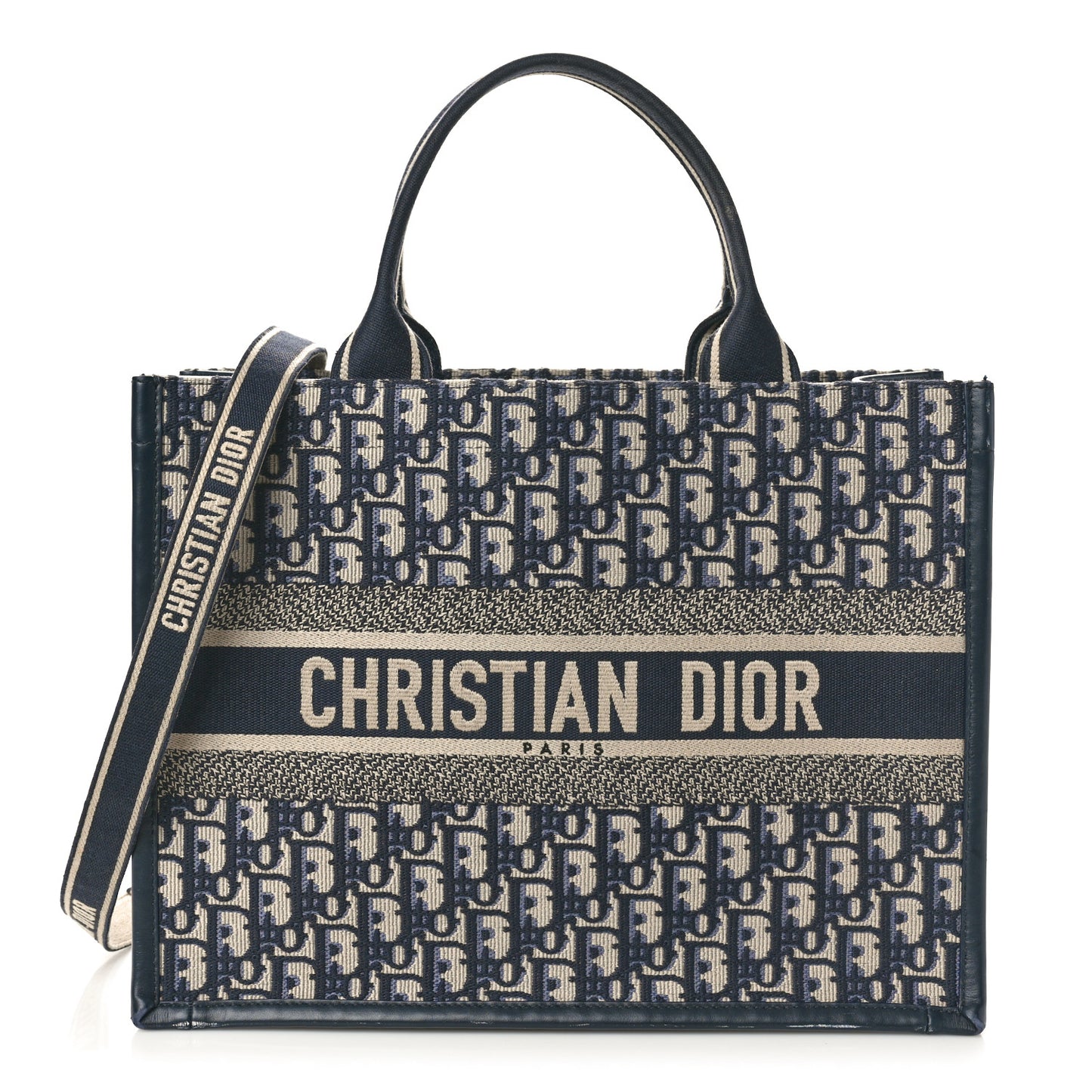 Oblique Calfskin Medium Book Tote With Strap Blue Multicolor