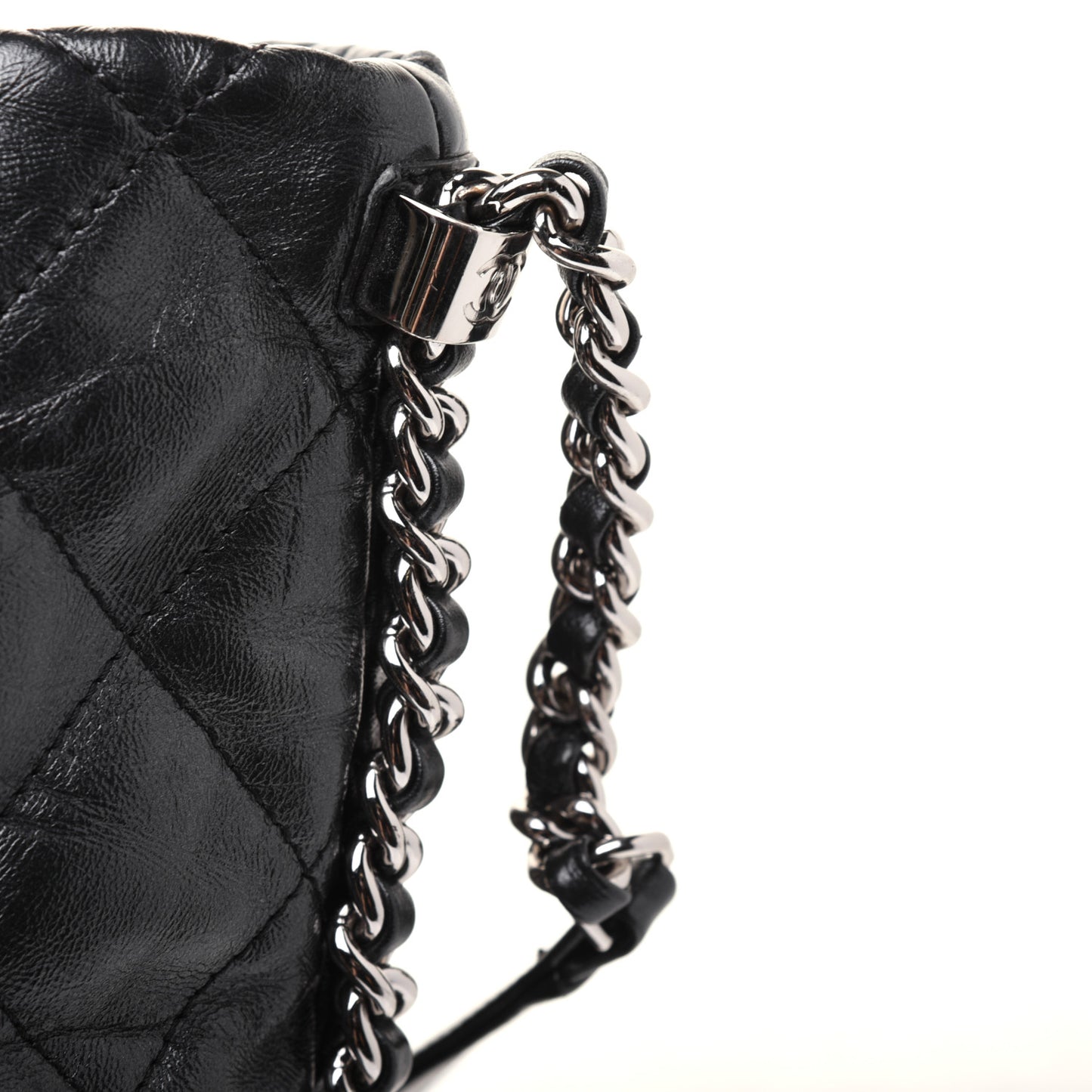 Metallic Crackled Calfskin Quilted Large Big Bang Hobo Black