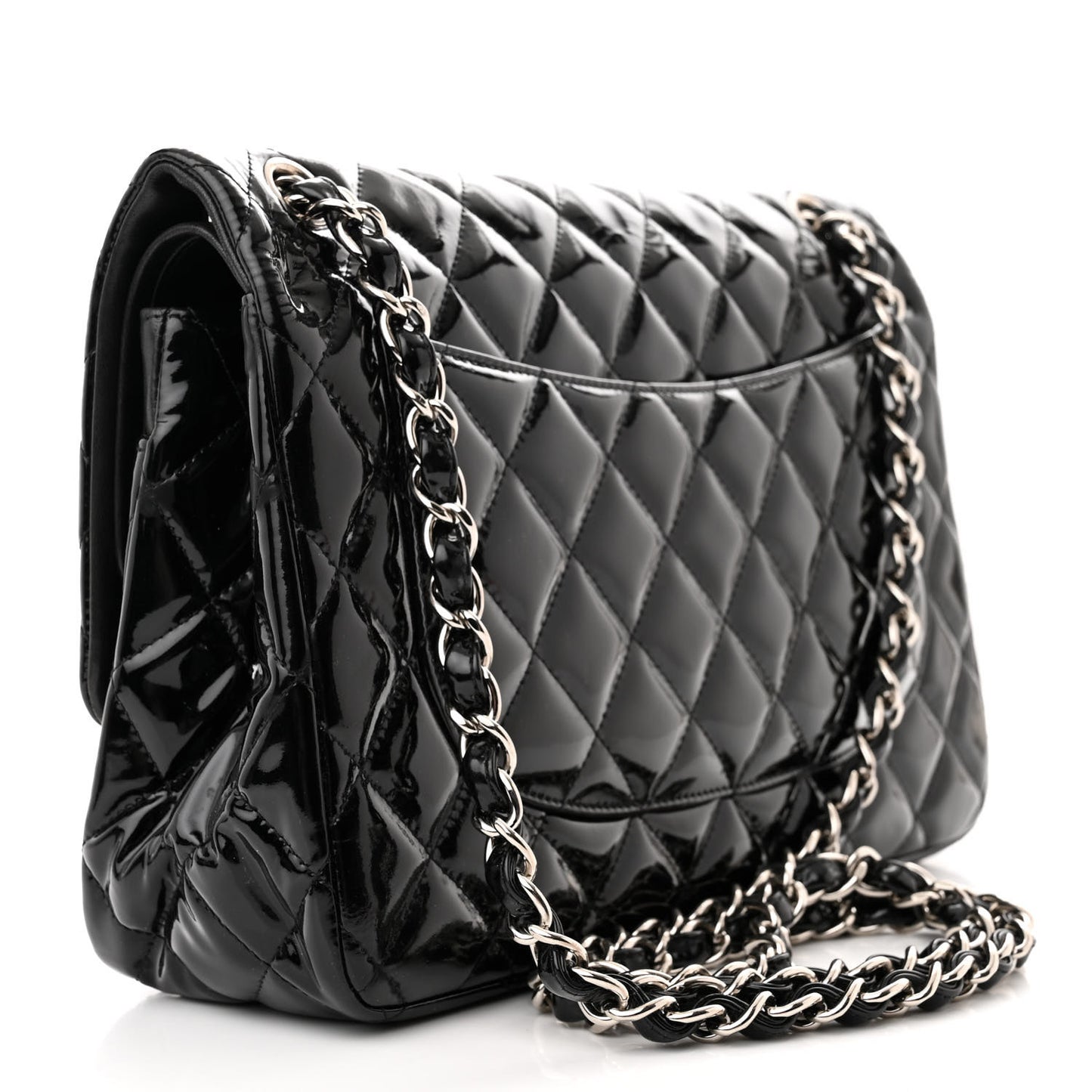Patent Quilted Jumbo Double Flap Black