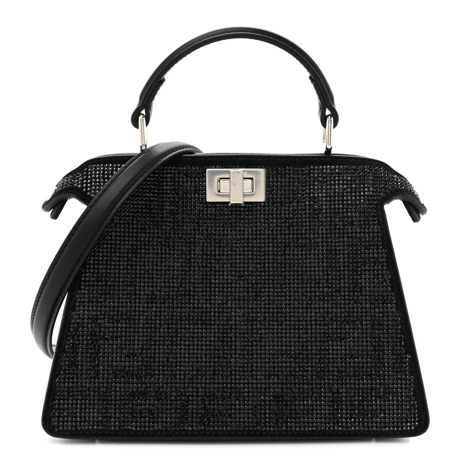 Fendi Crystal Shiny Nappa FF Petite Peekaboo I SEE U Satchel Black 1 of 11
