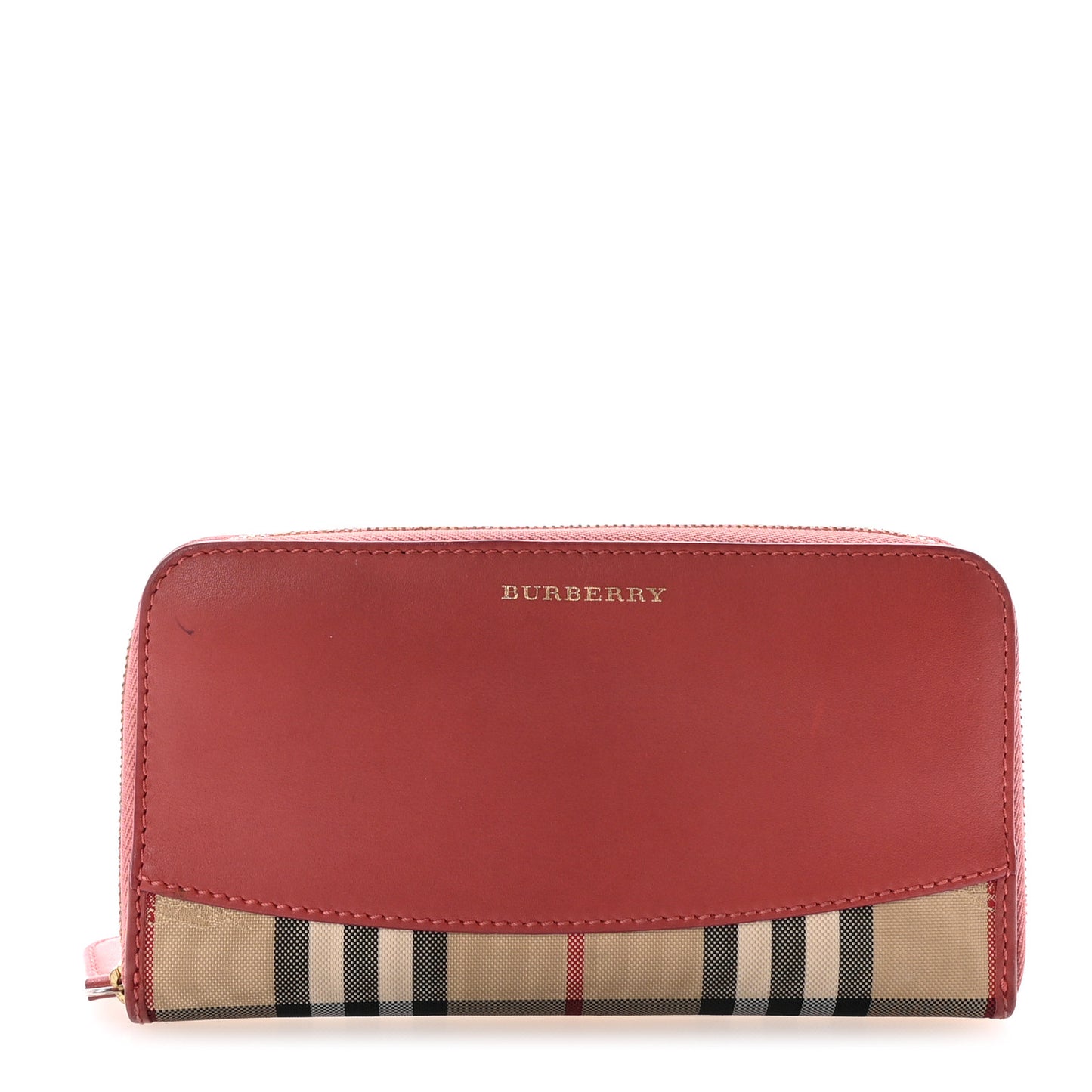Grainy Calfskin House Check Elmore Zip Around Wallet Pink
