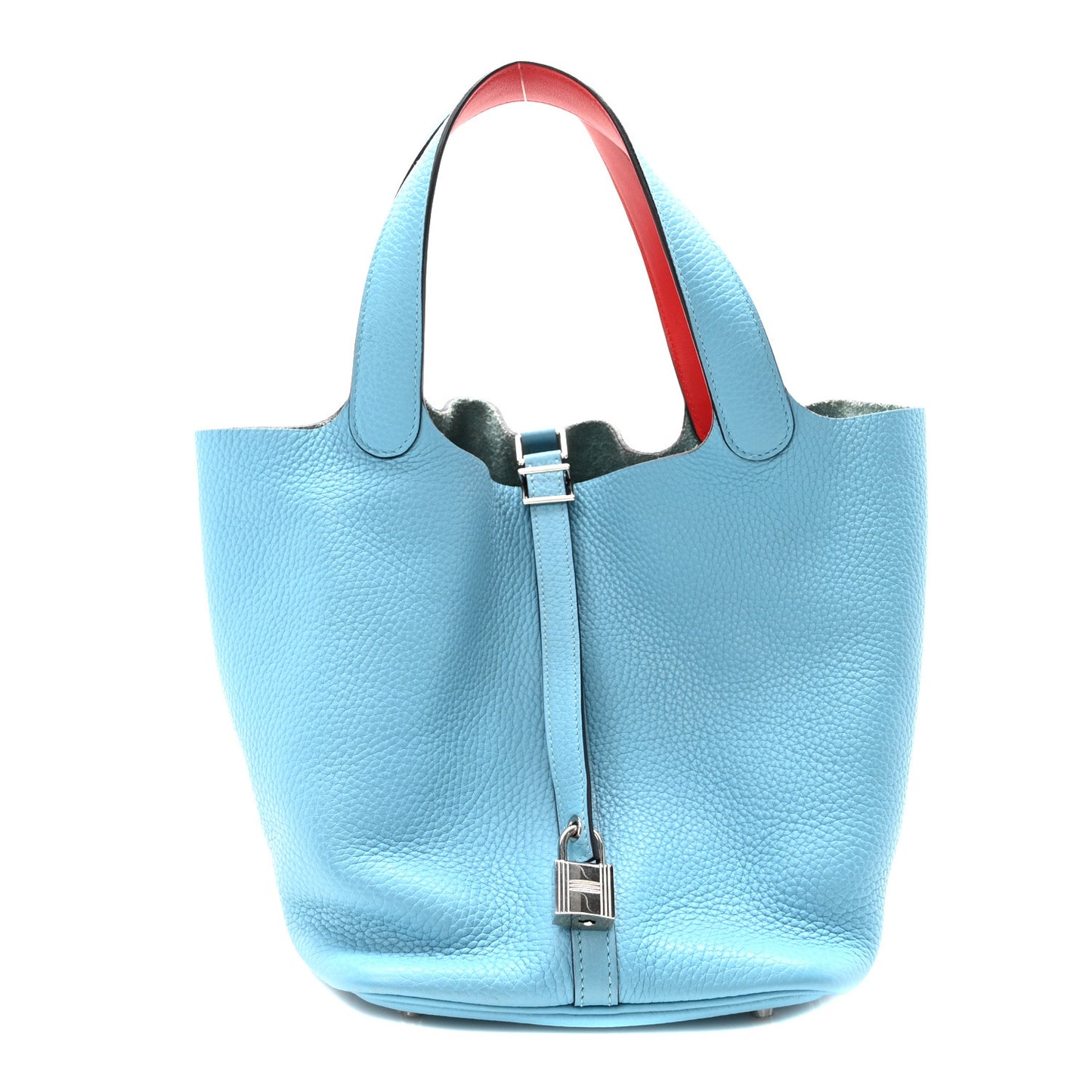 Taurillon Clemence Swift Eclat Picotin Lock 22 MM  Bleu Du Nord Rouge De Coeur