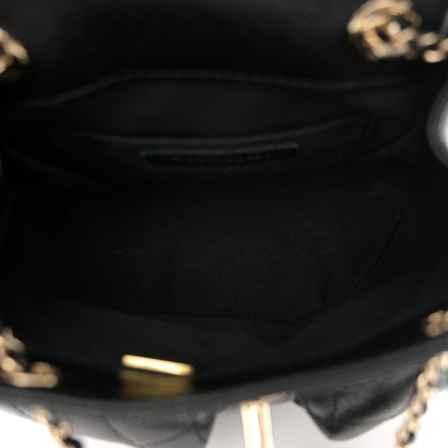 Shiny Caviar Quilted Small Duma Pockets Drawstring Backpack Black