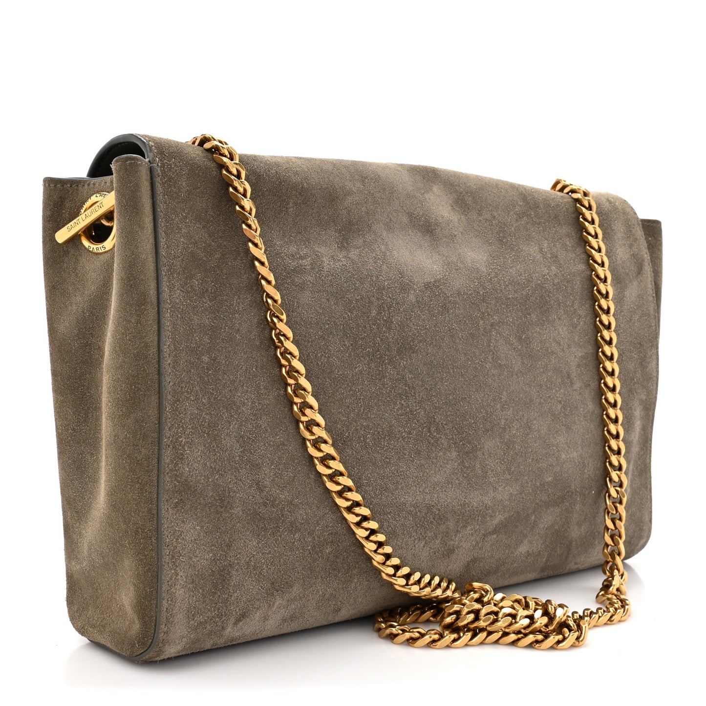 Smooth Calfskin Suede Medium Reversible Monogram Kate Satchel Taupe