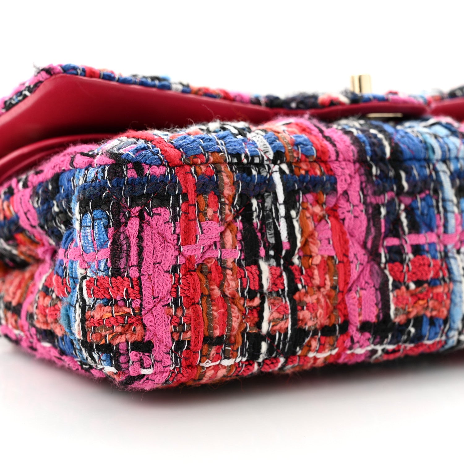 Chanel Tweed Quilted Medium Double Flap Red Pink Black 9 of 13
