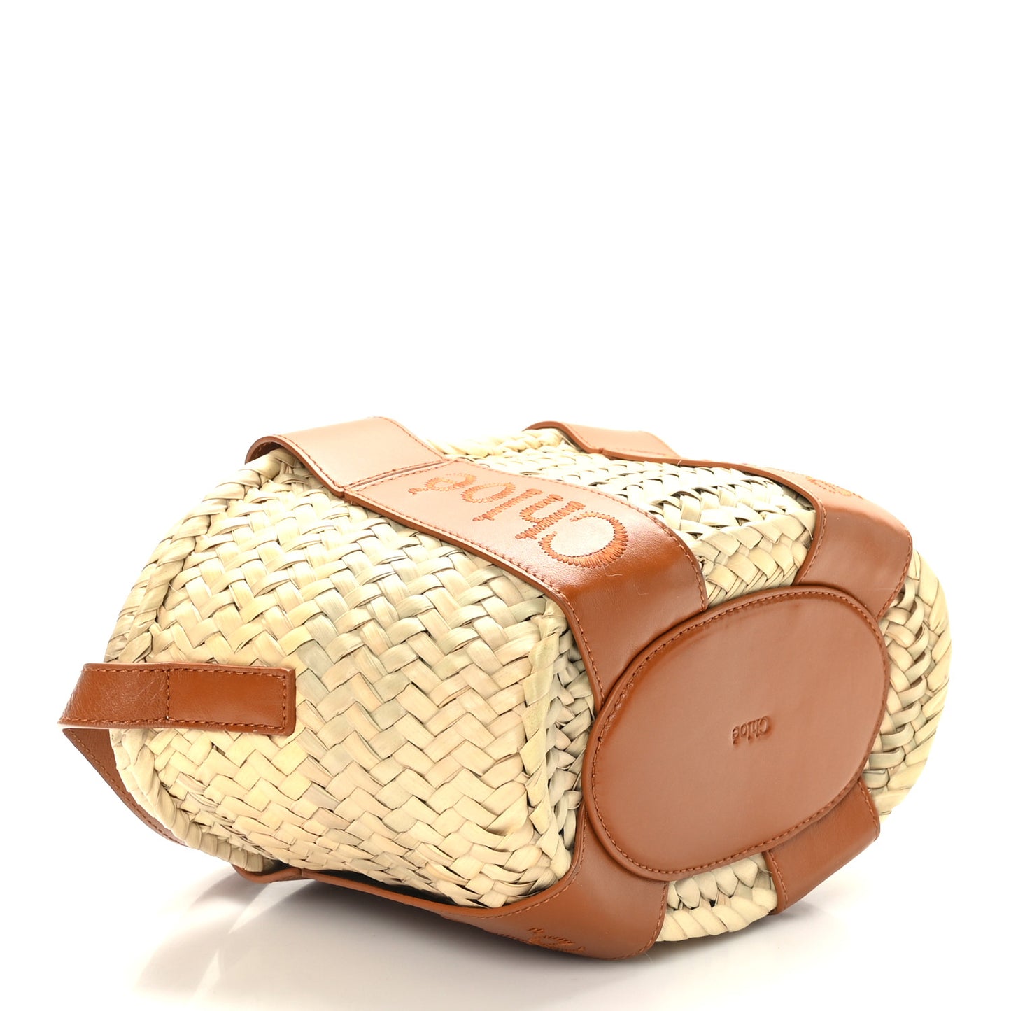 Raffia Smooth Calfskin Small Sense Basket Caramel