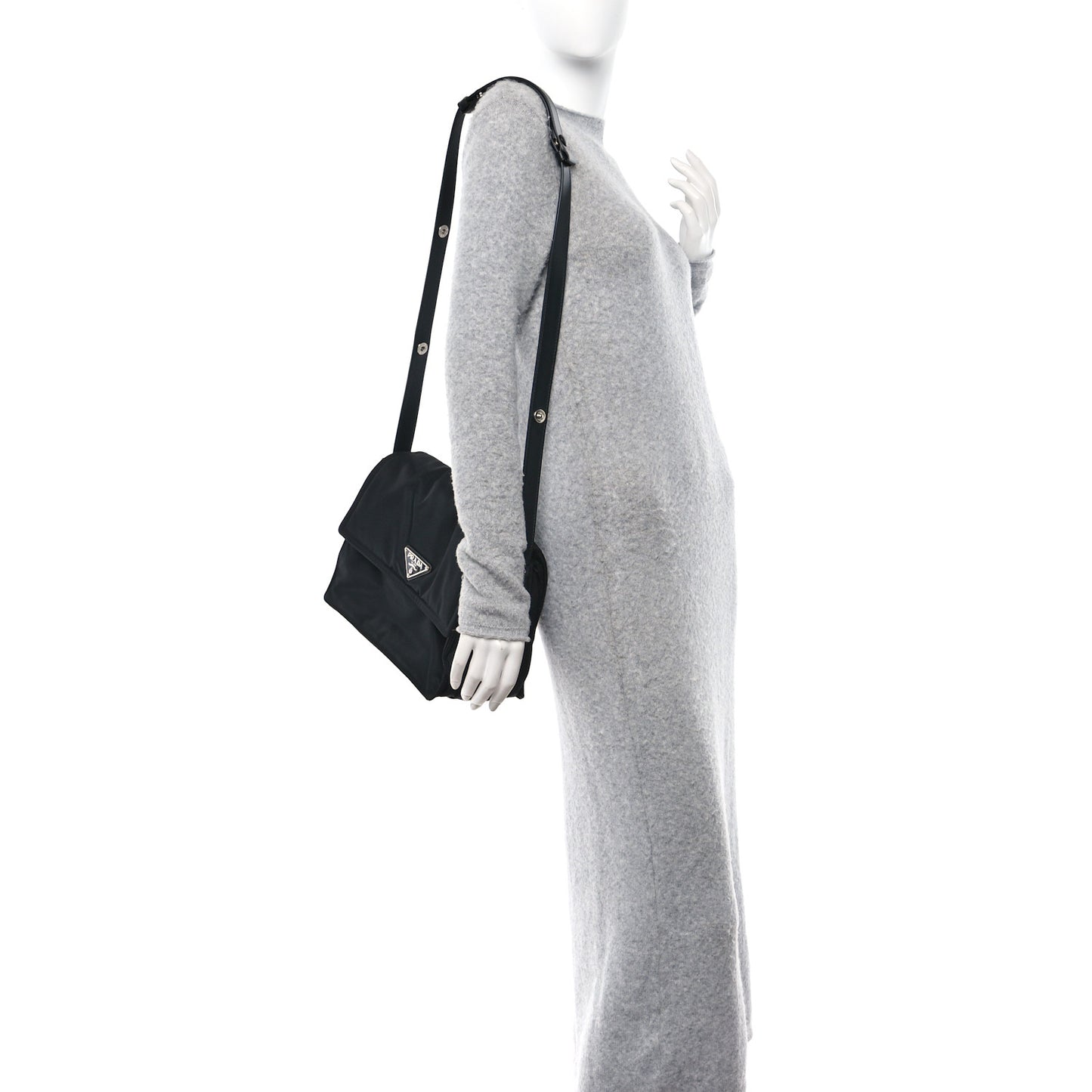Re-Nylon Vitello Padded Small Flap Shoulder Bag Black