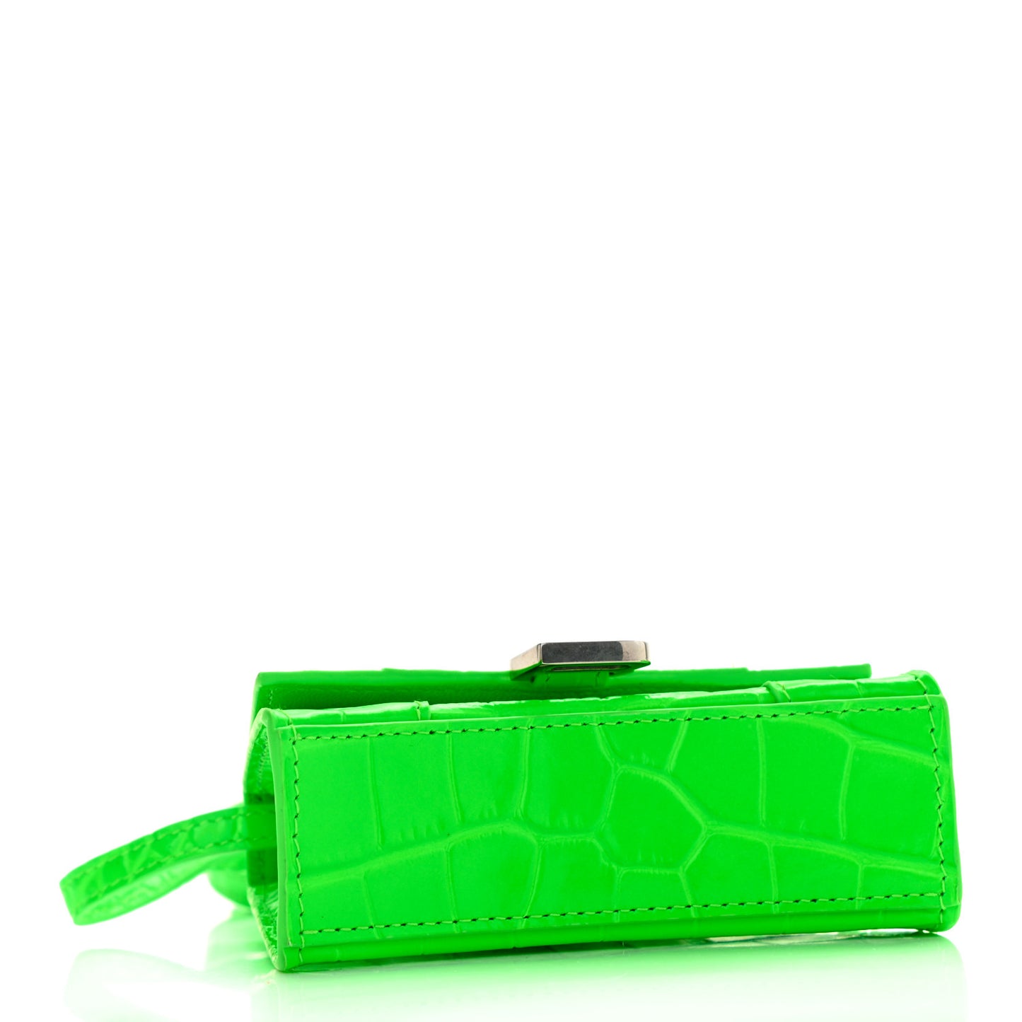 Shiny Calfskin Crocodile Embossed Hourglass Top Handle Bag Mini Fluo Green
