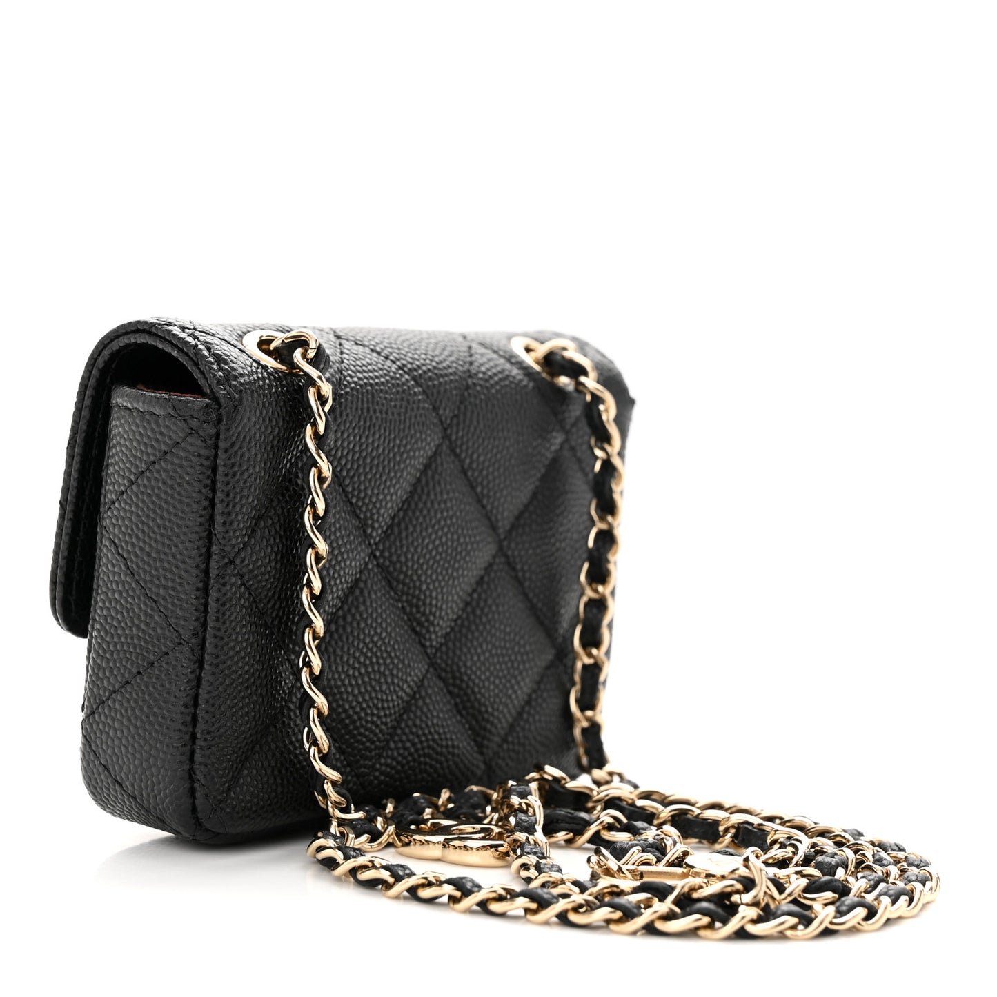 Caviar Quilted Mini Chain Belt Bag Black