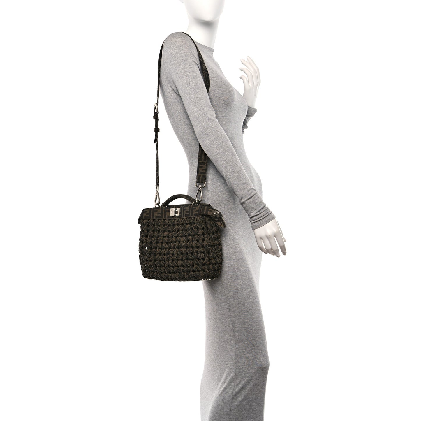 Fabric Jacquard FF 1974 Woven Knotted Mini Peekaboo I SEE U Satchel Tobacco Moro