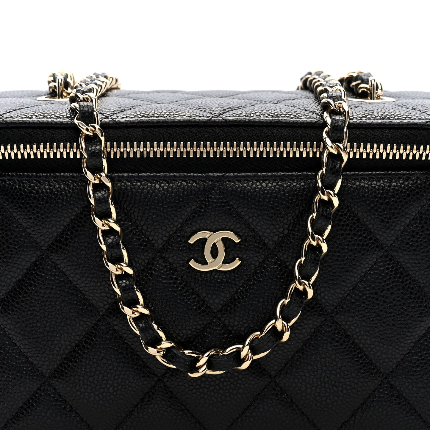 Caviar Quilted Small Vanity Case With Chain Black