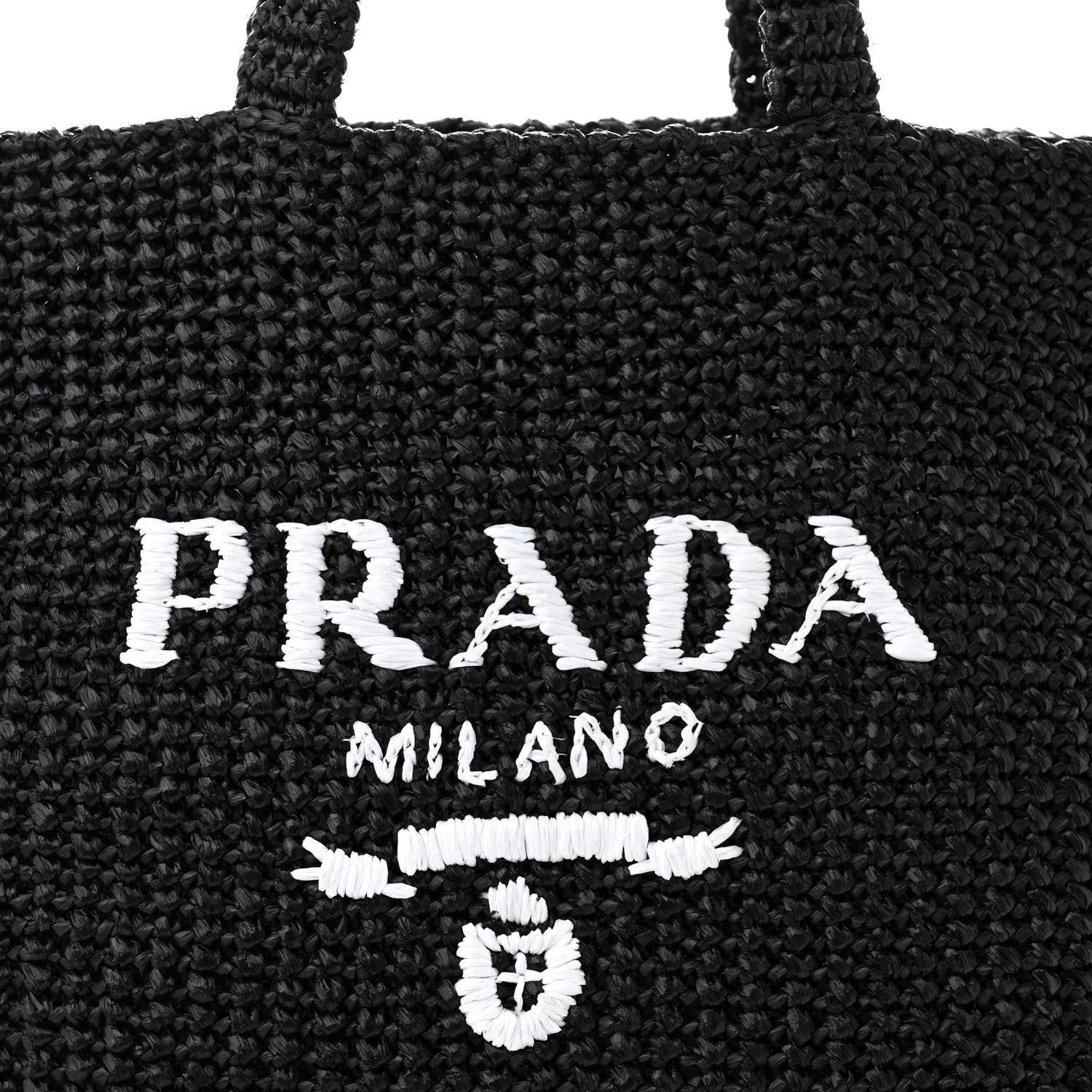 Prada Yarn Raffia Effect Crochet Large Logo Tote Black 8 of 10