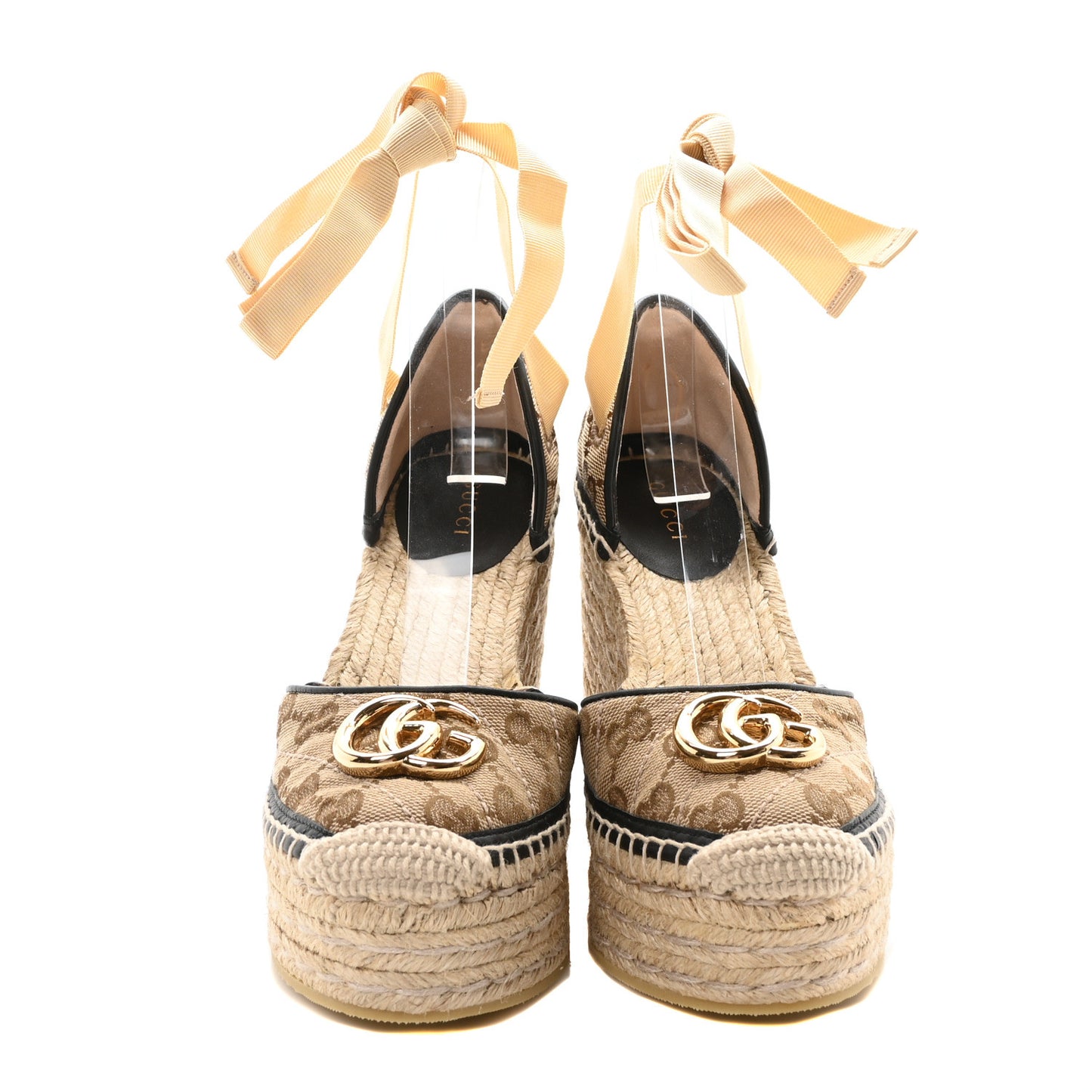 Monogram Matelasse GG Marmont Ankle Wrap Platform 35/120mm Espadrille Wedges 35.5  35.5 Beige Ebony Black Sand Storm
