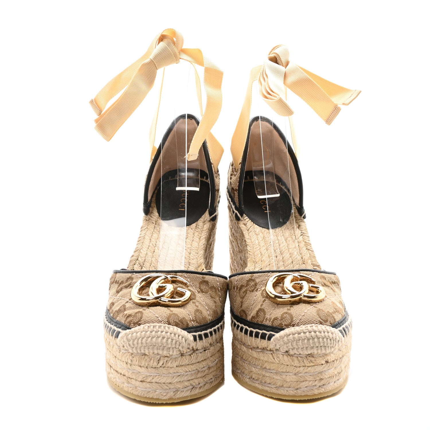 Gucci Monogram Matelasse GG Marmont Ankle Wrap Platform 35/120mm Espadrille Wedges 35.5  35.5 Beige Ebony Black Sand Storm 3 of 10