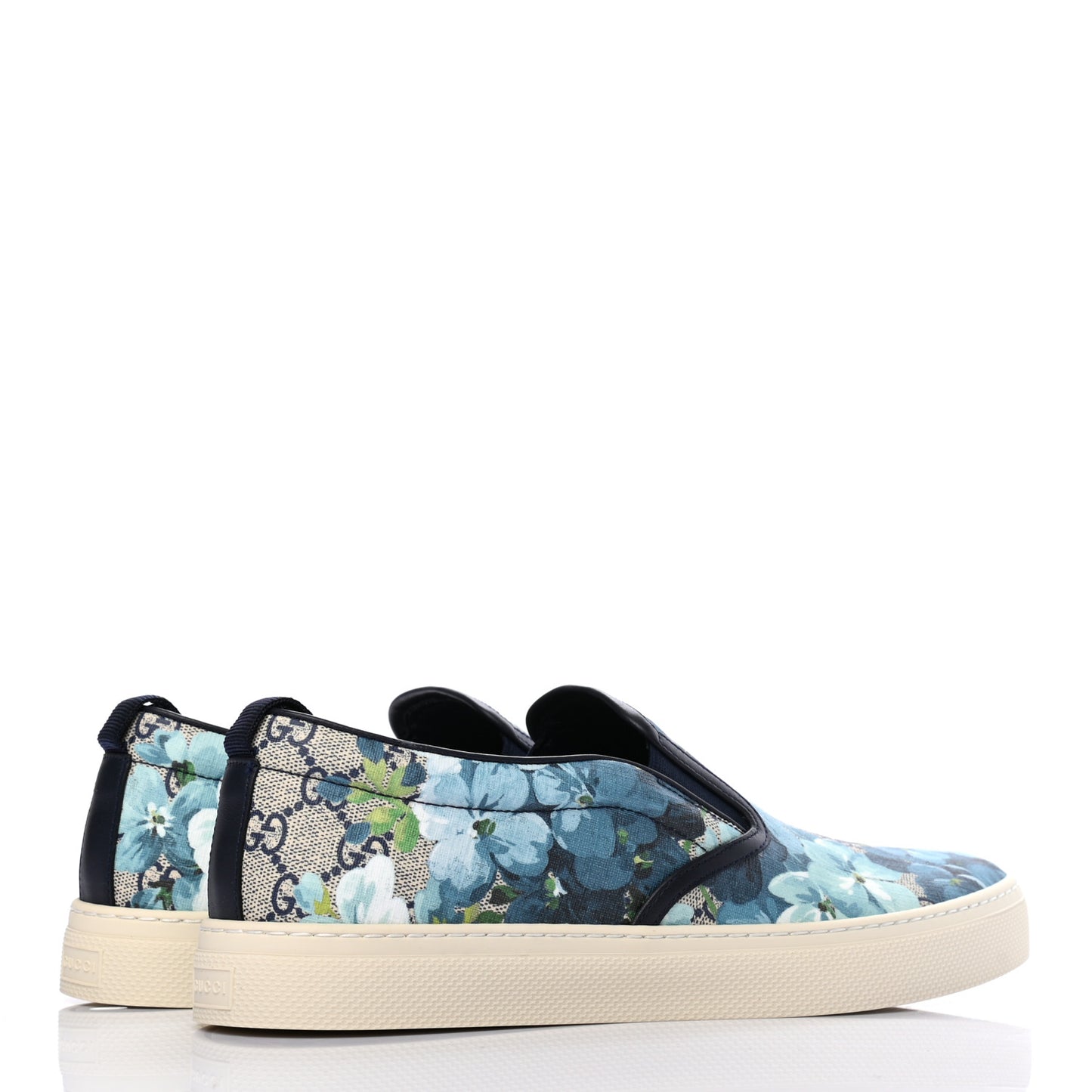GG Supreme Monogram Blooms Mens Dublin Slip On Sneakers 10 Beige Blue Navy