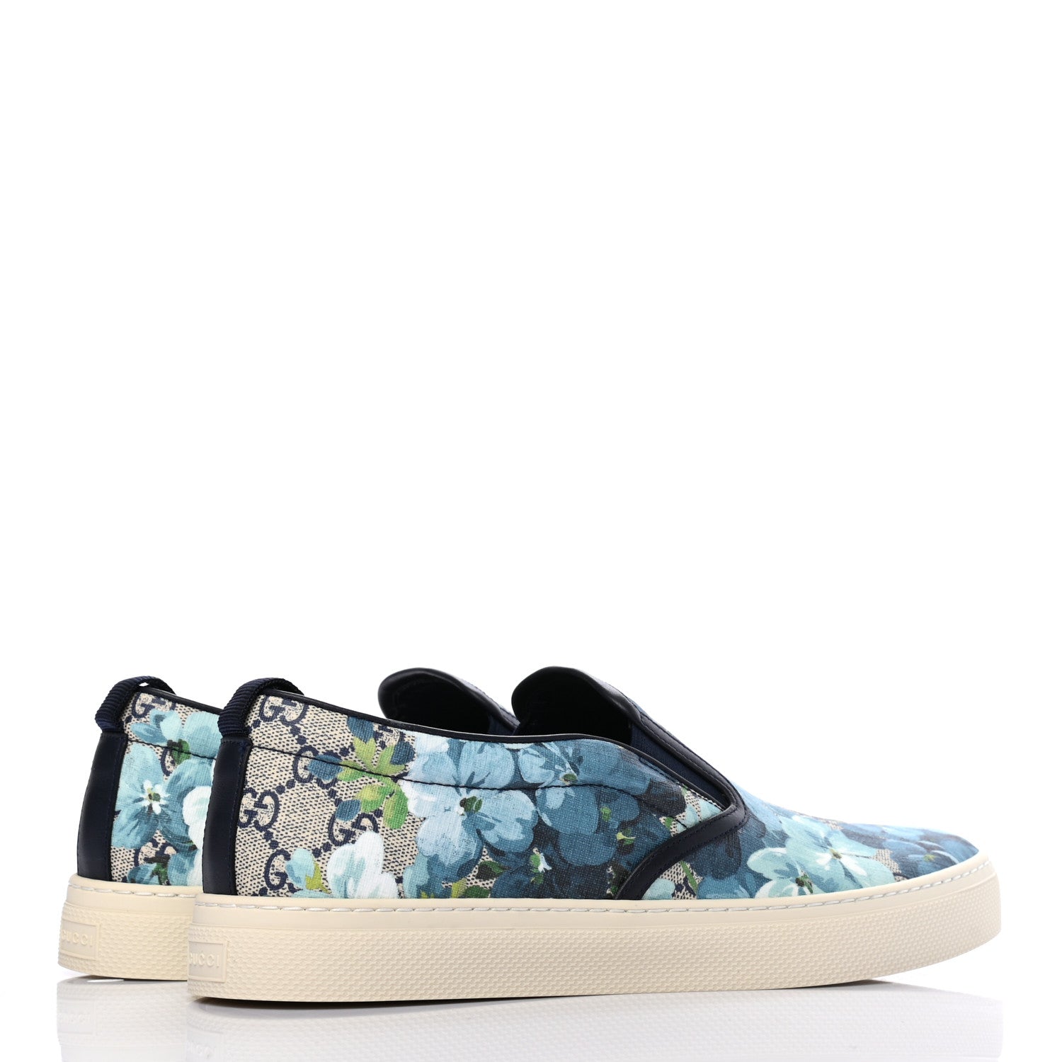 Gucci GG Supreme Monogram Blooms Mens Dublin Slip On Sneakers 10 Beige Blue Navy 4 of 10