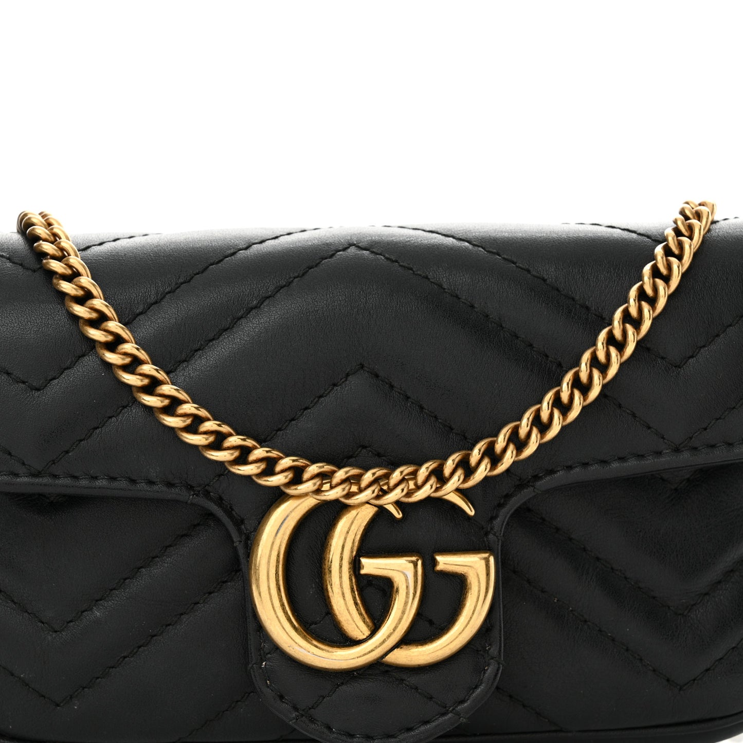 Calfskin Matelasse Super Mini GG Marmont Shoulder Bag Black
