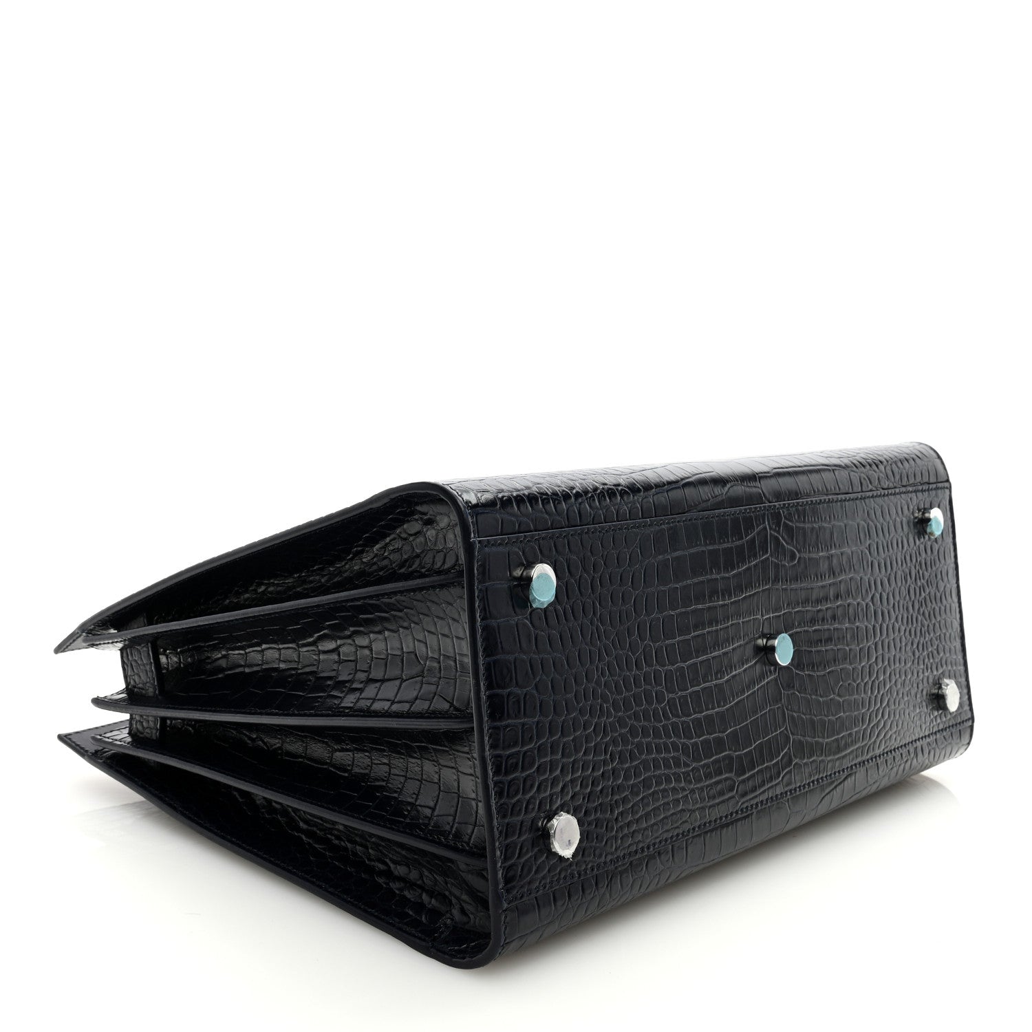 Saint Laurent Calfskin Crocodile Embossed Small Supple Sac de Jour Navy 4 of 8