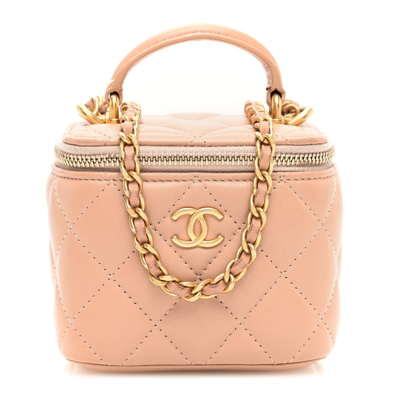 Chanel Lambskin Quilted Top Handle Mini Vanity Case With Chain Beige 1 of 11