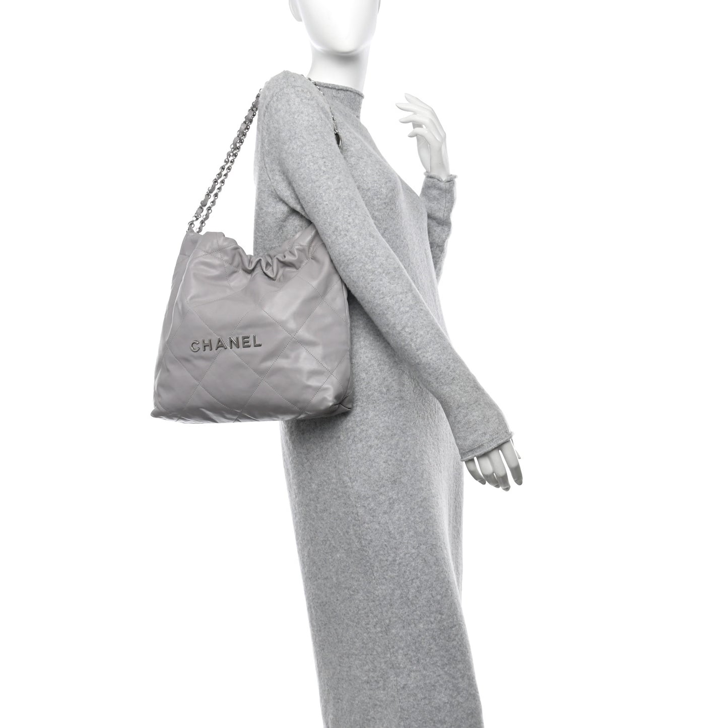 Shiny Calfskin Quilted Small Chanel 22 Grey