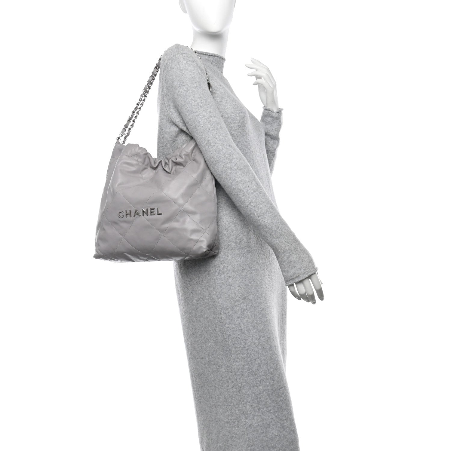 Chanel Shiny Calfskin Quilted Small Chanel 22 Grey 3 of 15