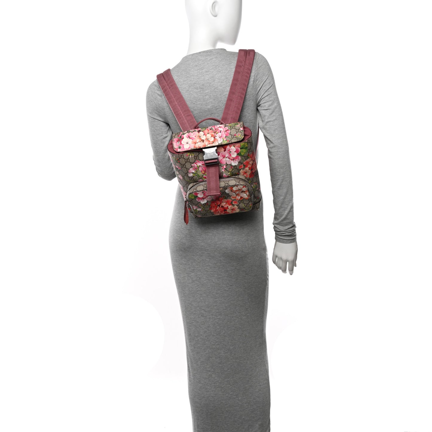 GG Supreme Monogram Blooms Small Single Buckle Backpack Beige Multicolor Dry Rose