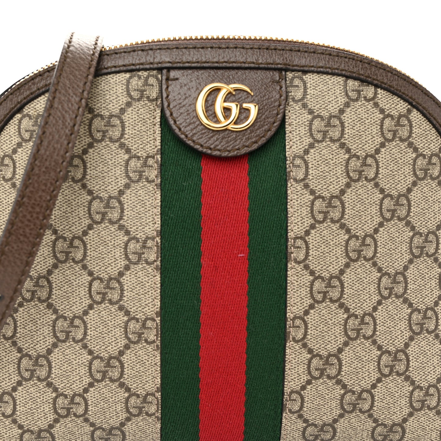 GG Supreme Monogram Textured Dollar Calfskin Web Small Ophidia Dome Shoulder Bag Beige Ebony New Acero