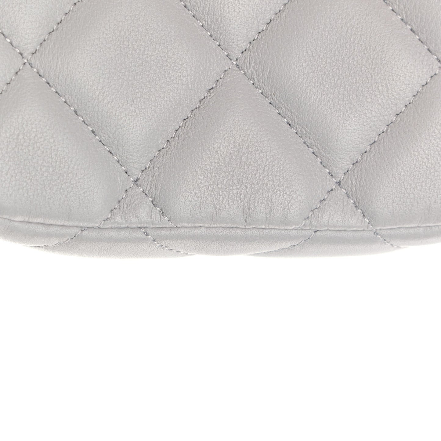 Calfskin Quilted Lady Handle Flap Card Holder With Chain Grey
