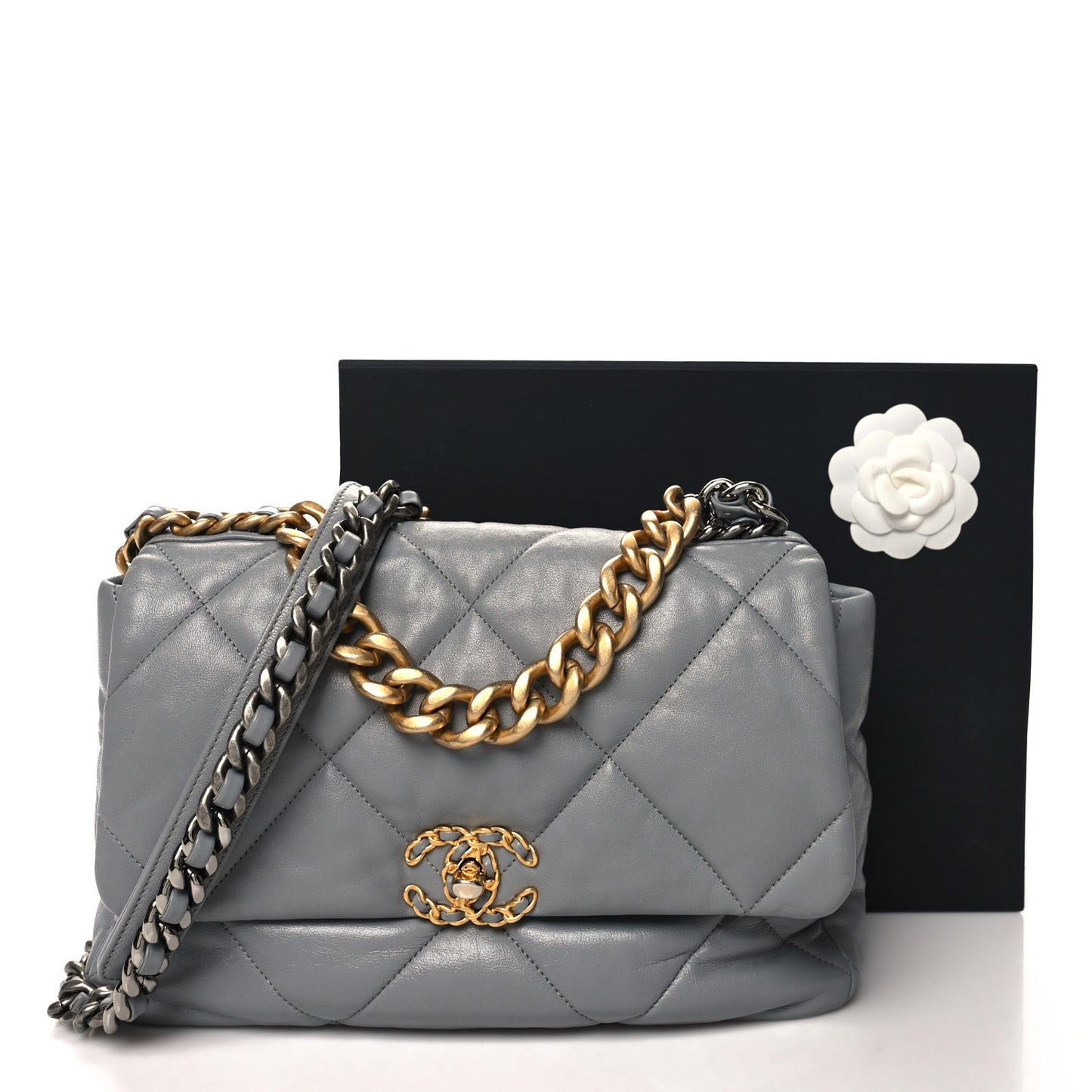 Lambskin Quilted Large Chanel 19 Flap Grey