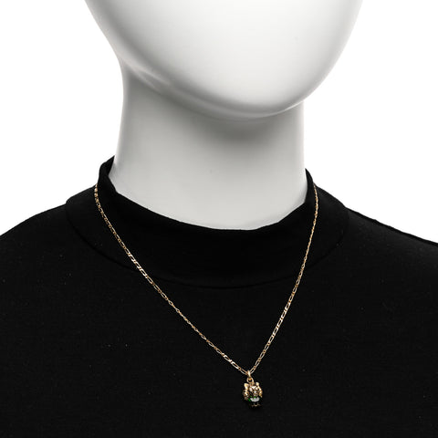 18K Yellow Gold Diamond Chrome Diopside Lion Head Necklace