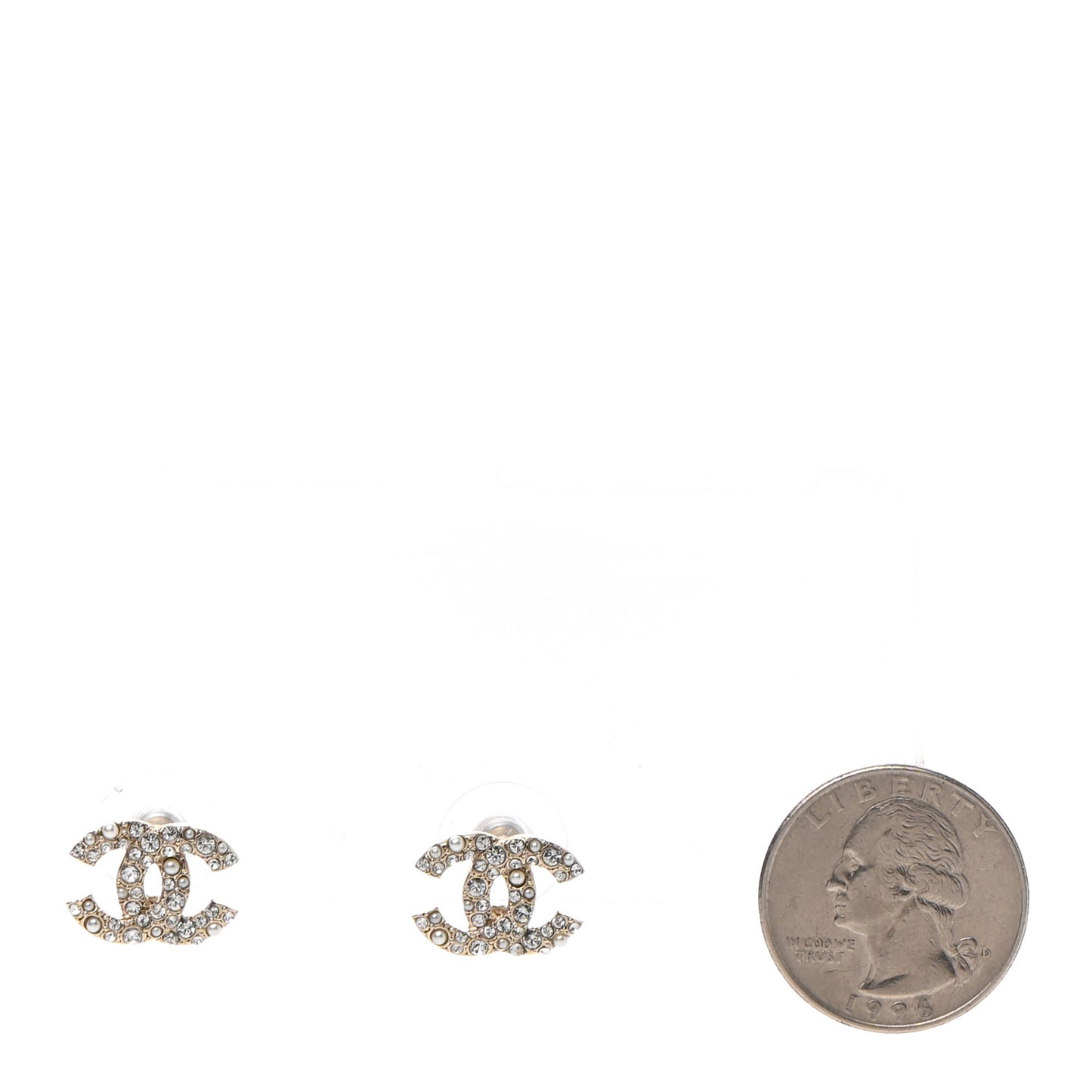 Crystal Pearl Caviar CC Stud Earrings Gold