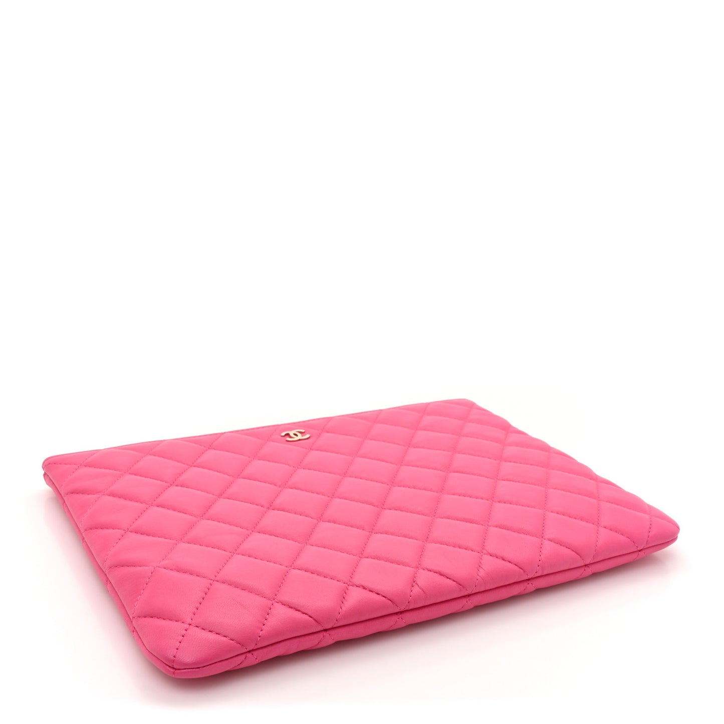 Lambskin Quilted Medium Cosmetic Case Dark Pink