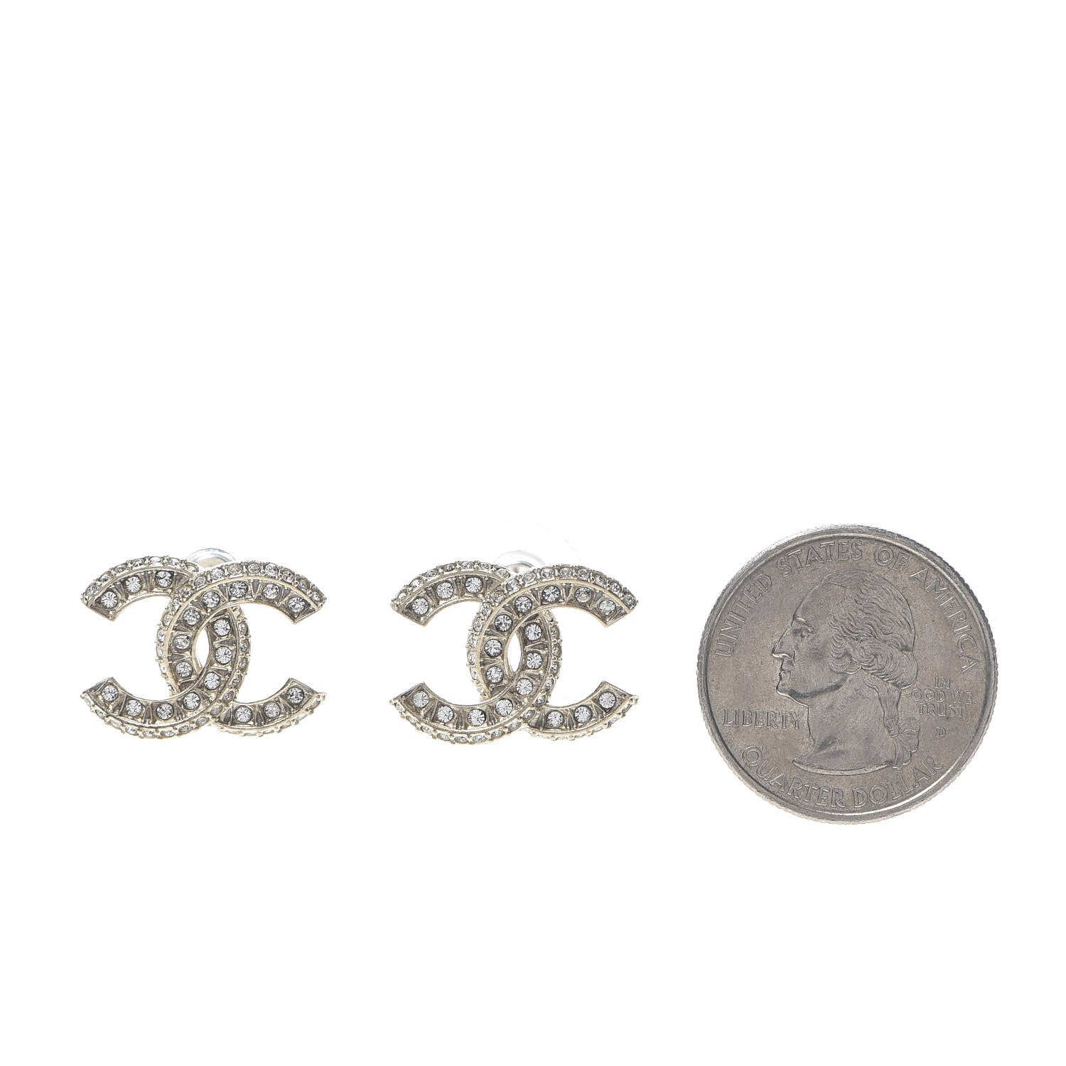 Chanel Crystal Textured CC Earrings Gold 2 of 5