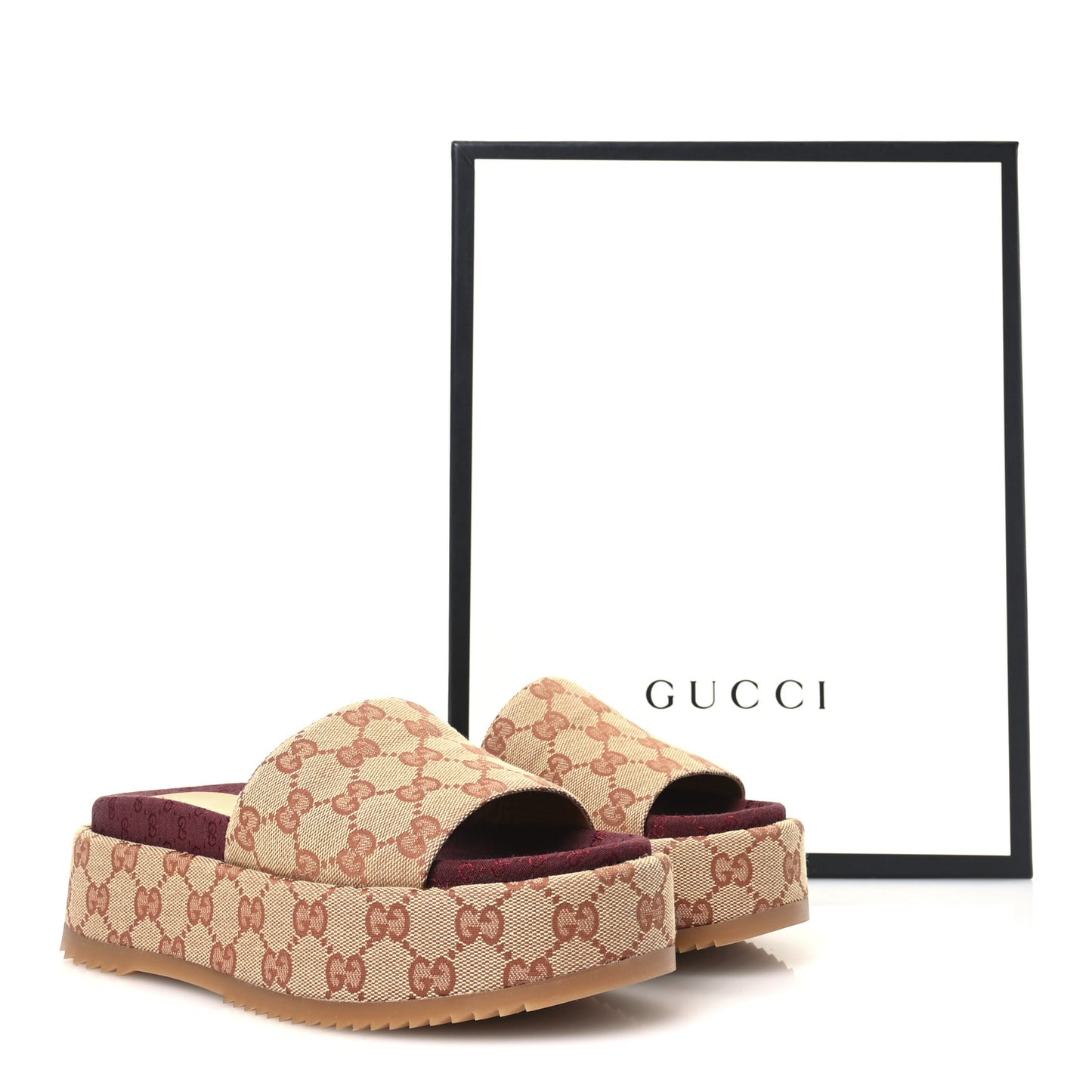 Canvas GG Monogram Angelina Platform Slide Sandals 36.5 Beige Ruggine