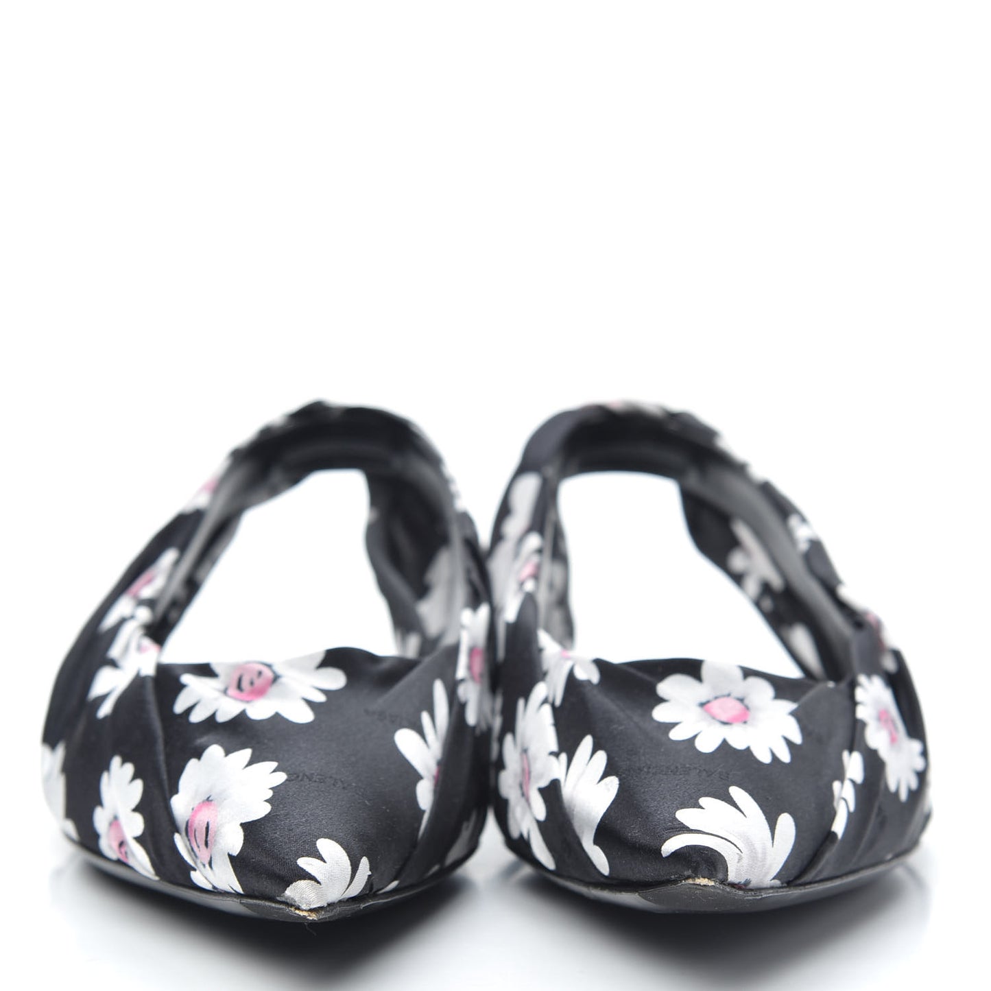 Satin Floral Print Knife Pointy Toe Slingback Flats 39.5 Black