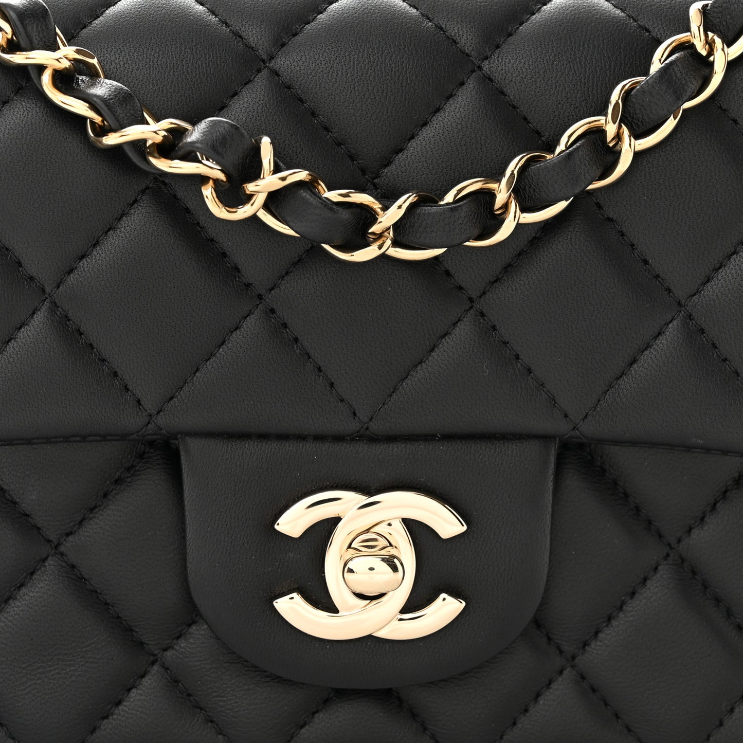 Lambskin Quilted Mini Rectangular Flap Black