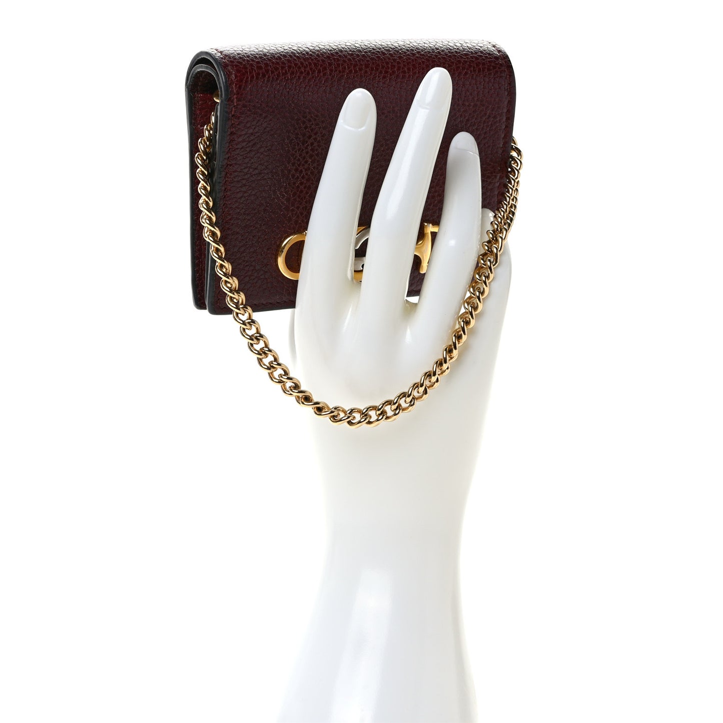 Grainy Calfskin Zumi Chain Card Case Wallet Vintage Bordeaux