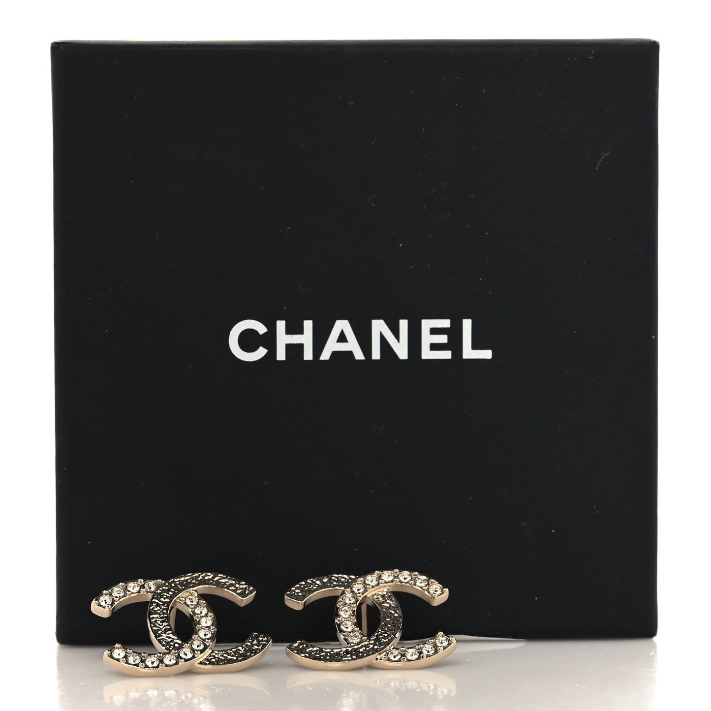 Textured Metal Crystal CC Earrings Gold