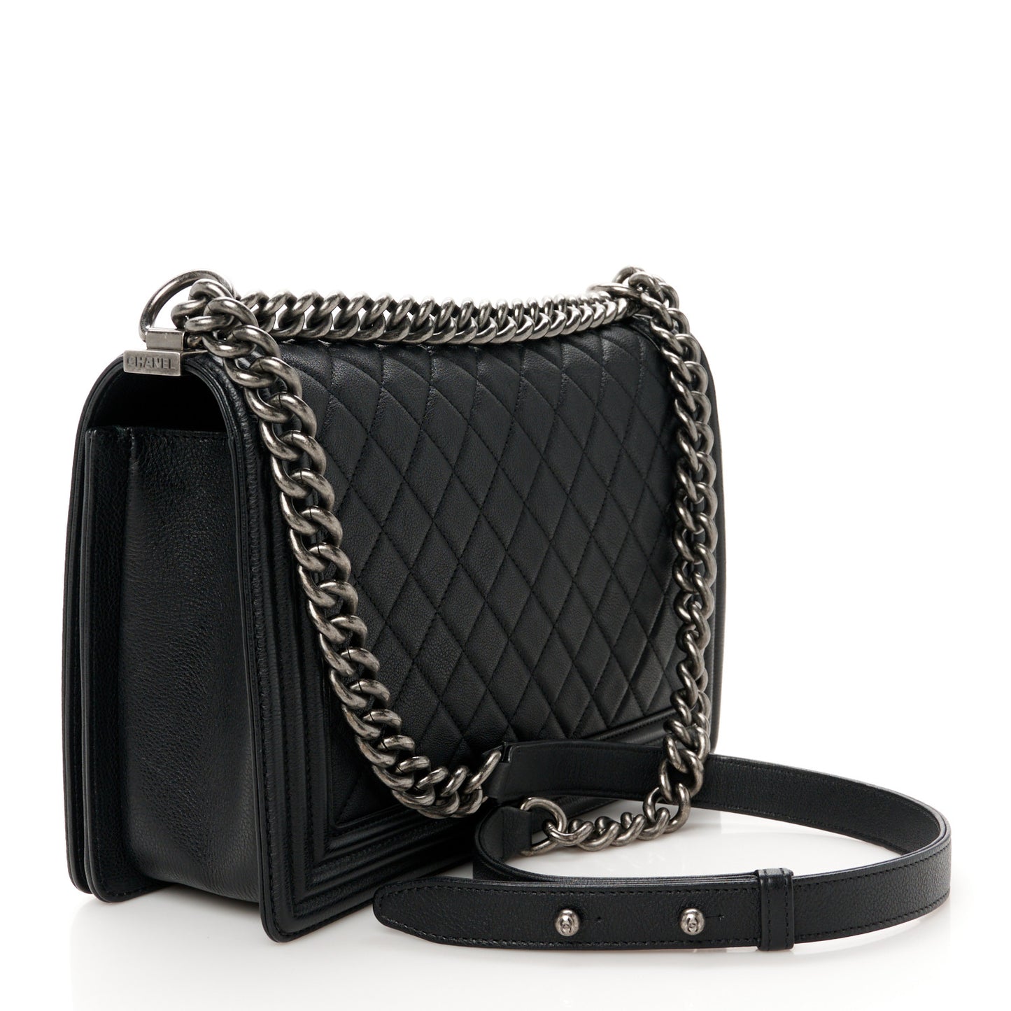 Grained Calfskin Quilted New Medium Boy Flap Black