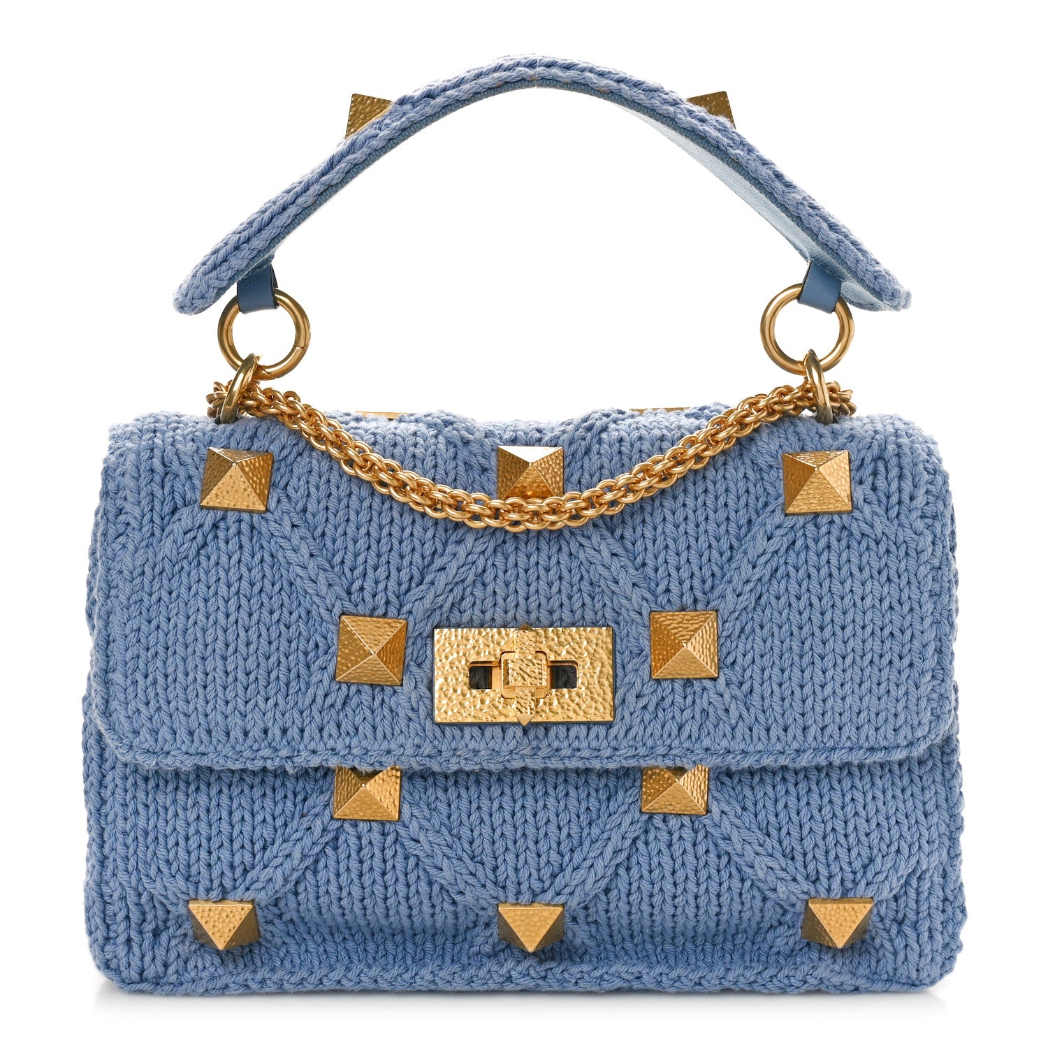 Valentino Garavani Knit Medium Roman Stud Shoulder Bag Niagara 1 of 8