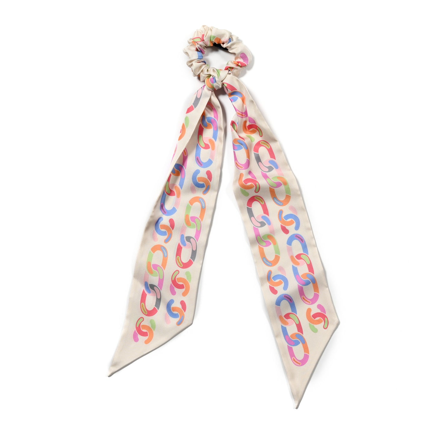 Silk CC Twilly Hair Tie White Multicolor