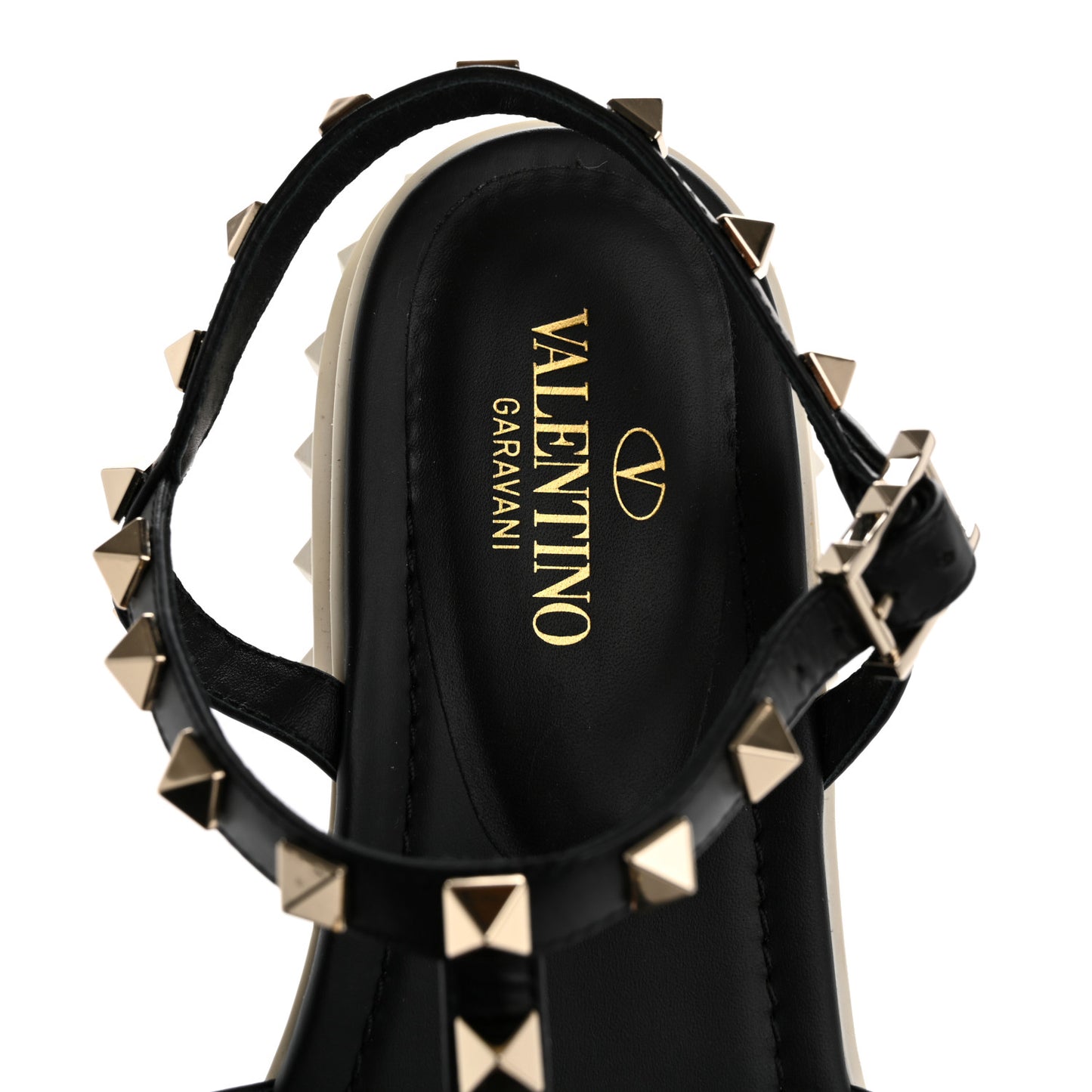 Calfskin Bedrock Rockstud Ankle Flat Sandals 38 Black White