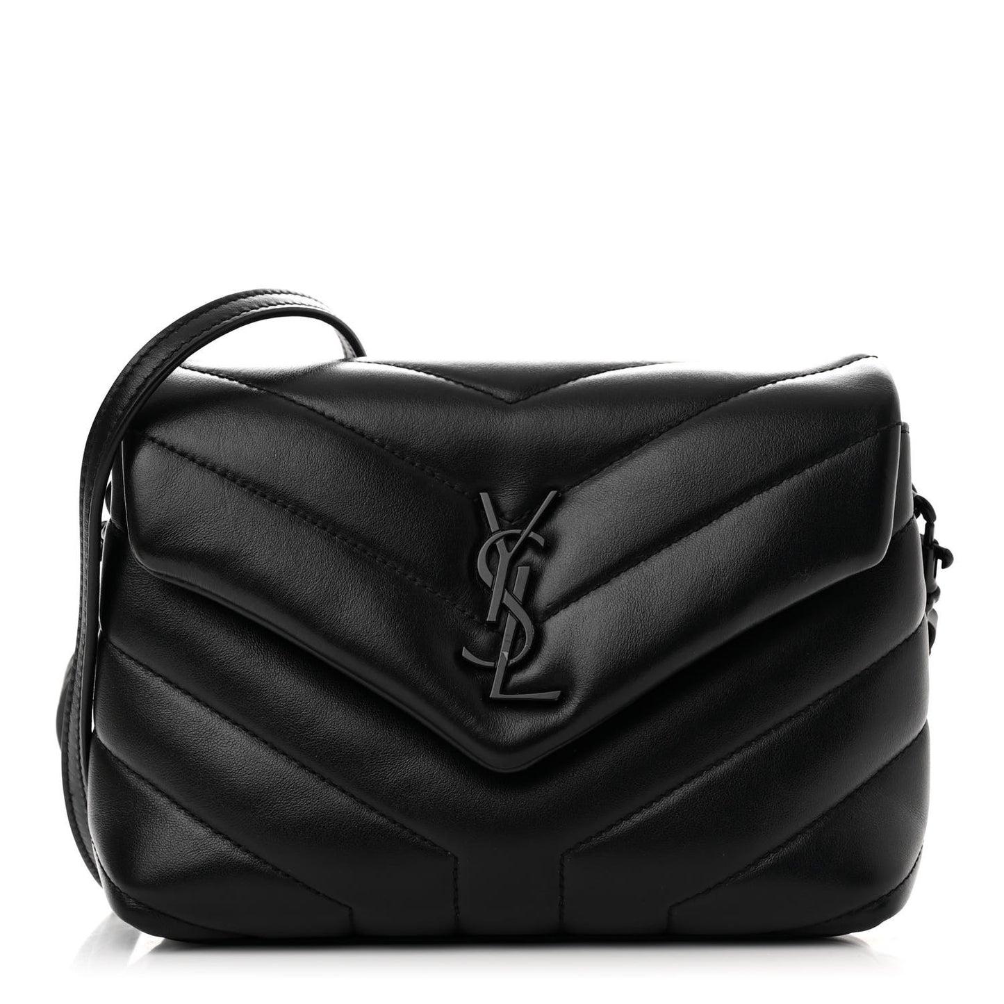 SAINT LAURENT Calfskin Y Quilted Monogram Monochrome Toy Loulou Crossbody Bag Black