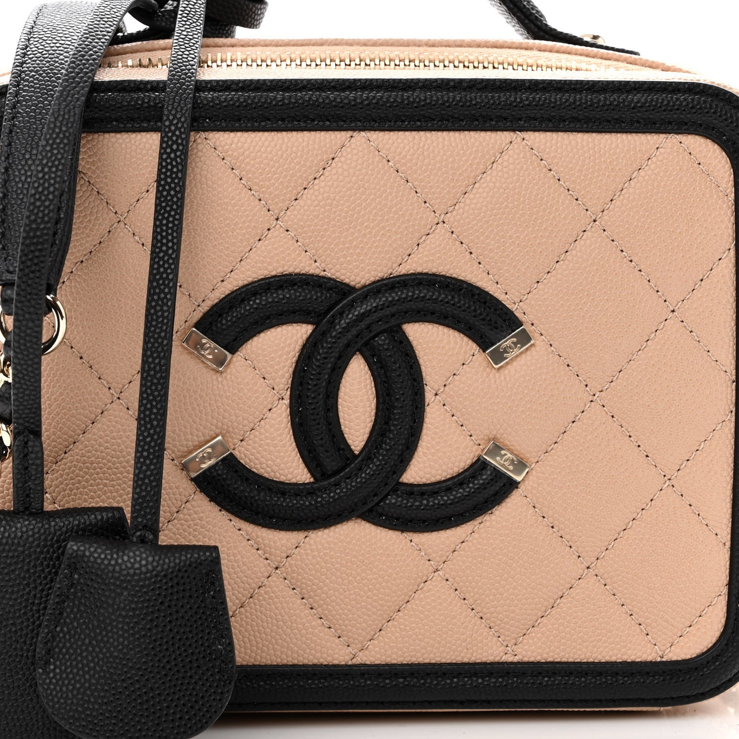 Chanel Caviar Quilted Small CC Filigree Vanity Case Beige Black 8 of 10